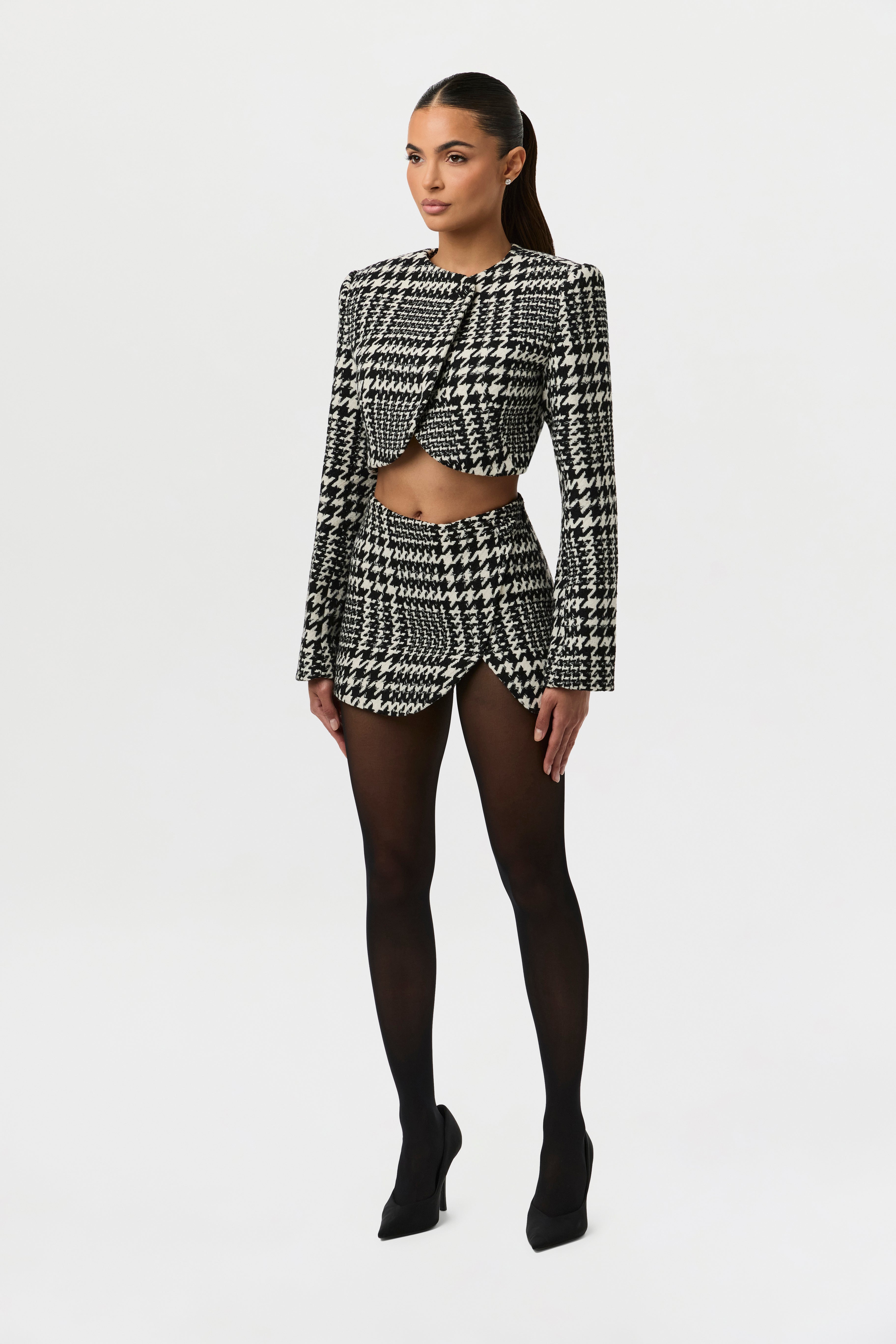 Houndstooth Plaid Cropped Blazer – Naked Wardrobe