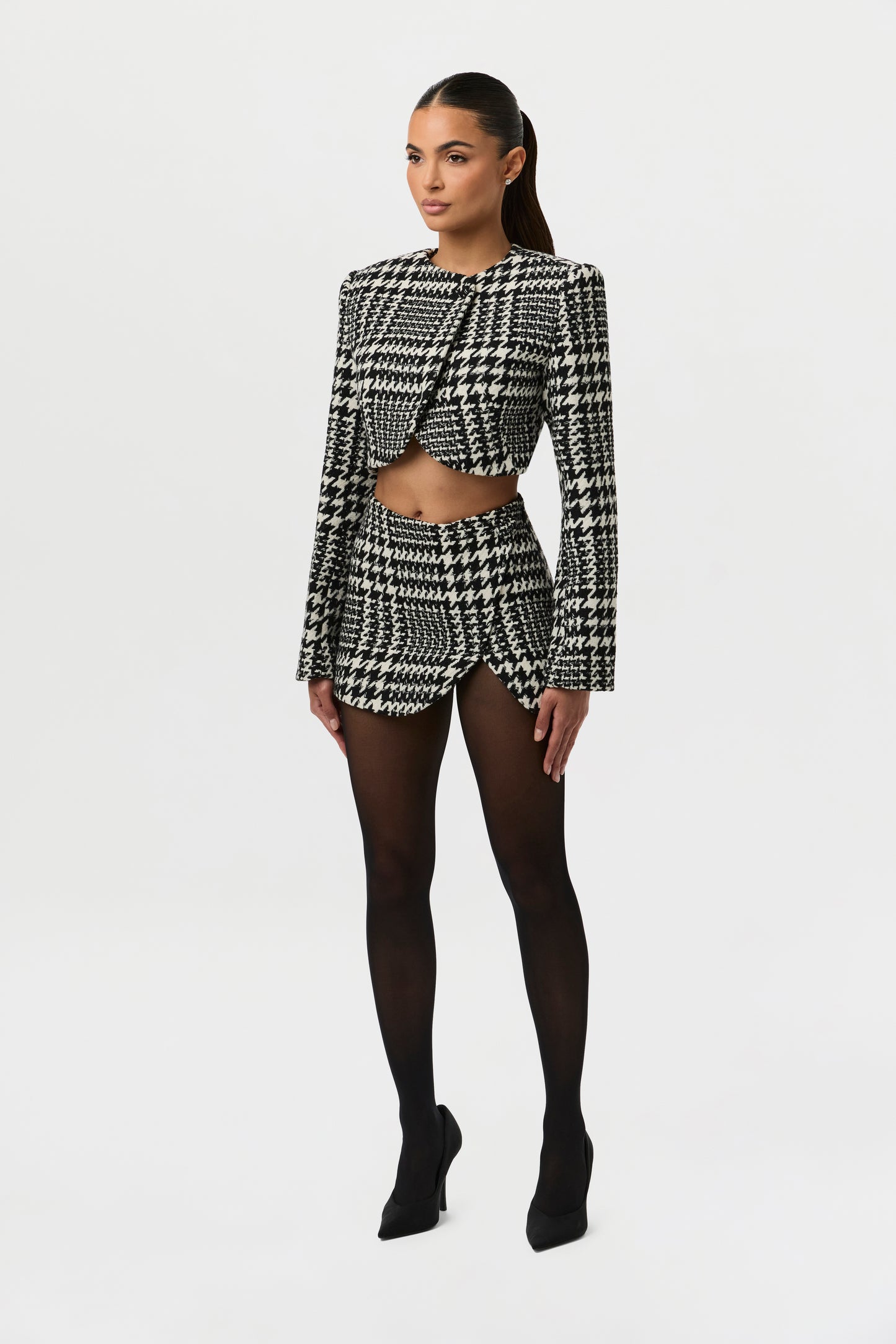 Houndstooth Plaid Mini Skirt