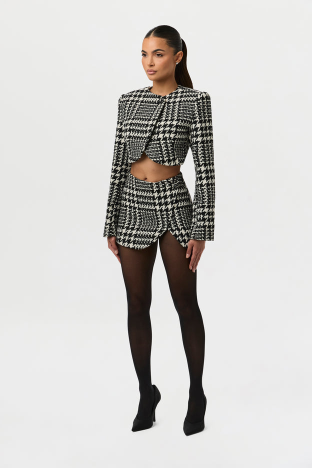 Houndstooth Plaid Mini Skirt
