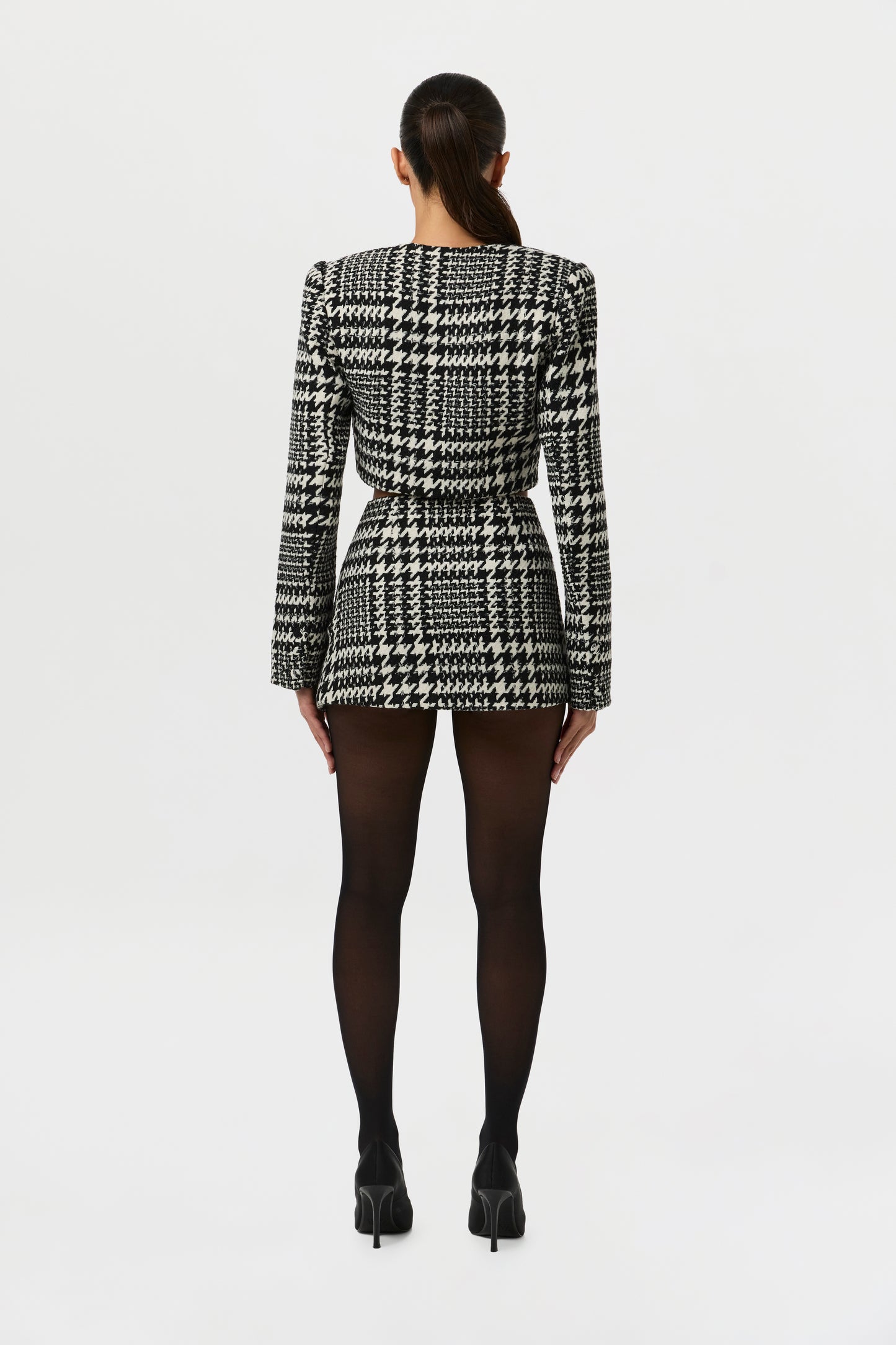 Houndstooth Plaid Cropped Blazer