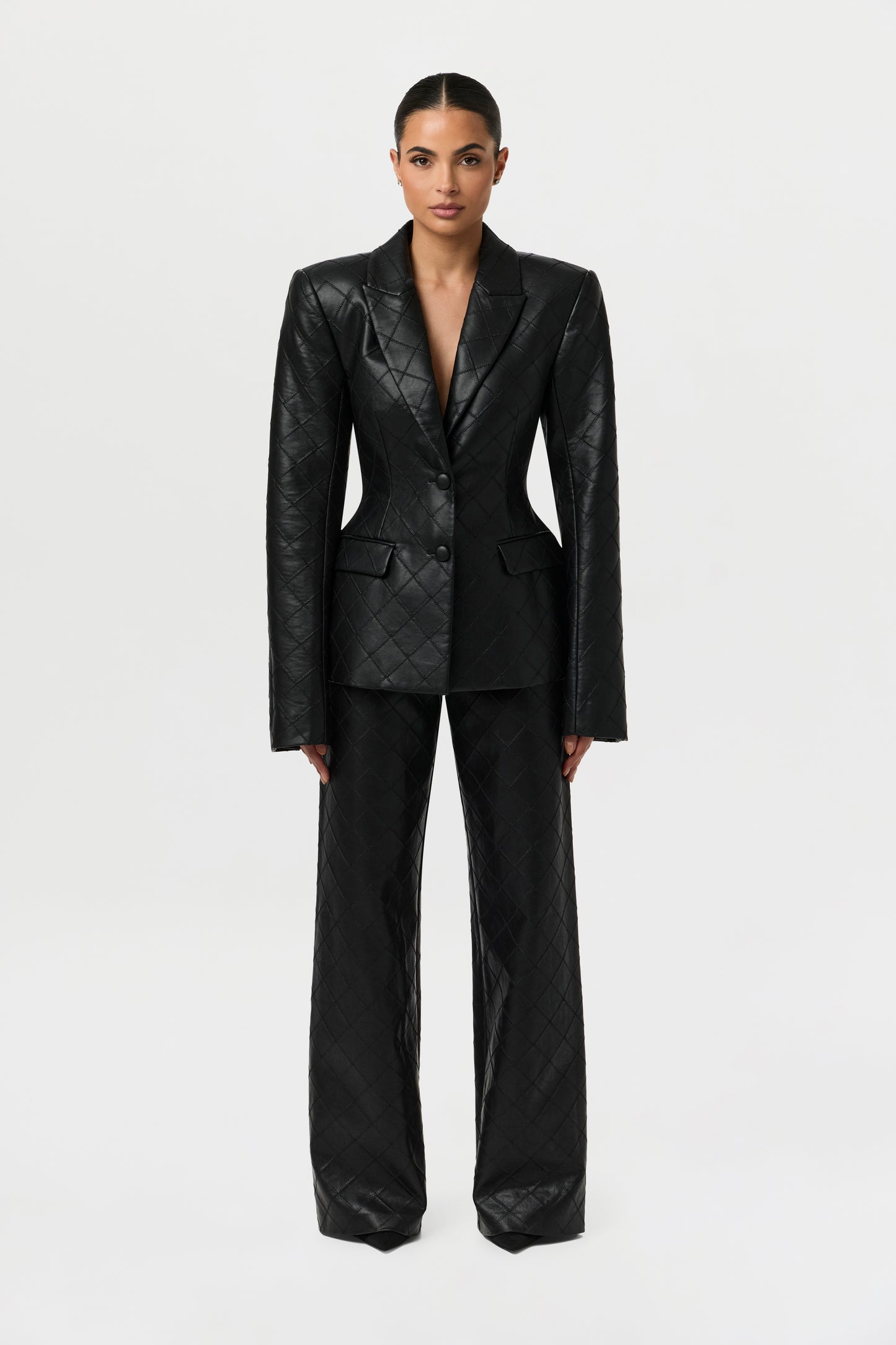 Quilted Vegan Leather Blazer