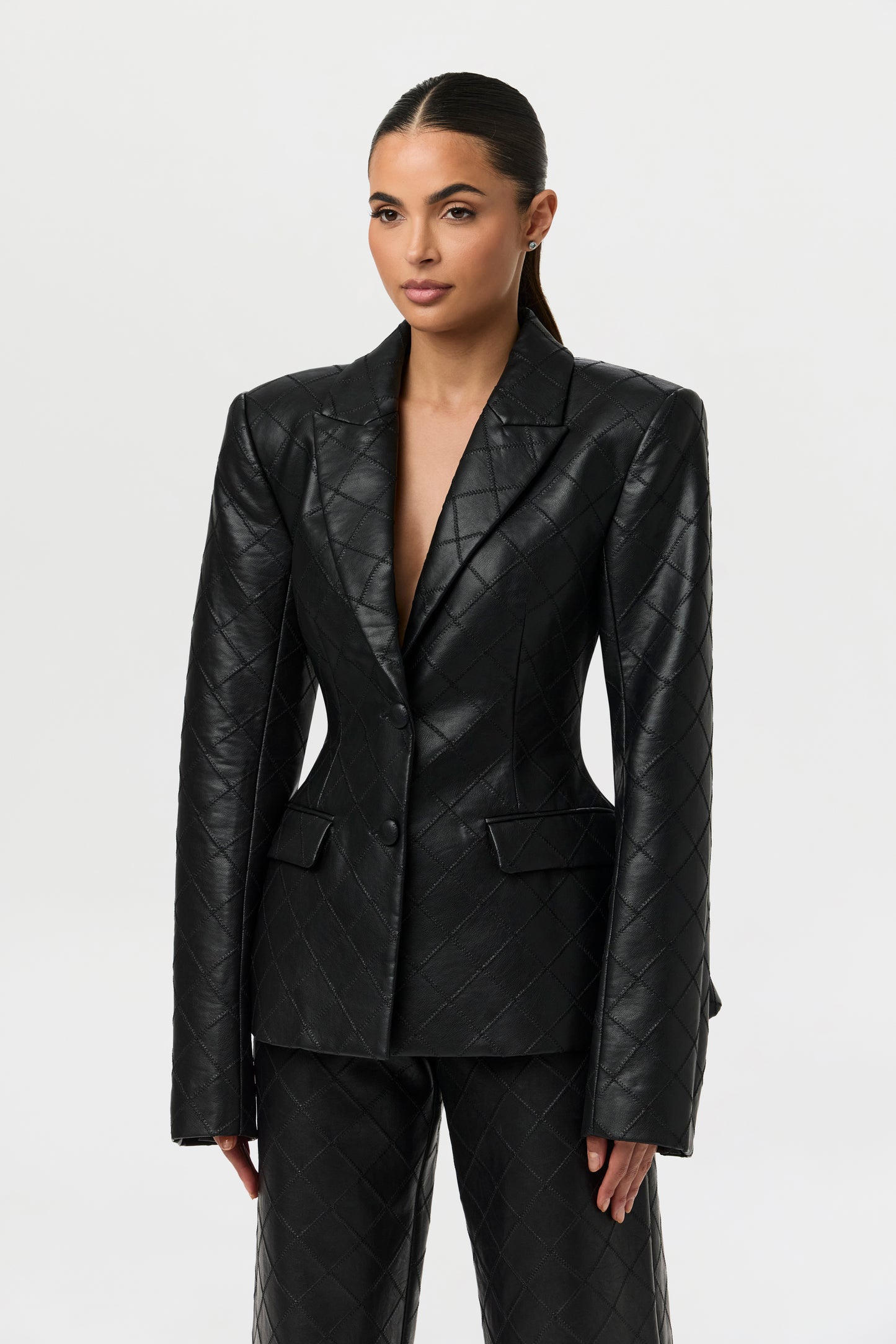 Quilted Vegan Leather Blazer