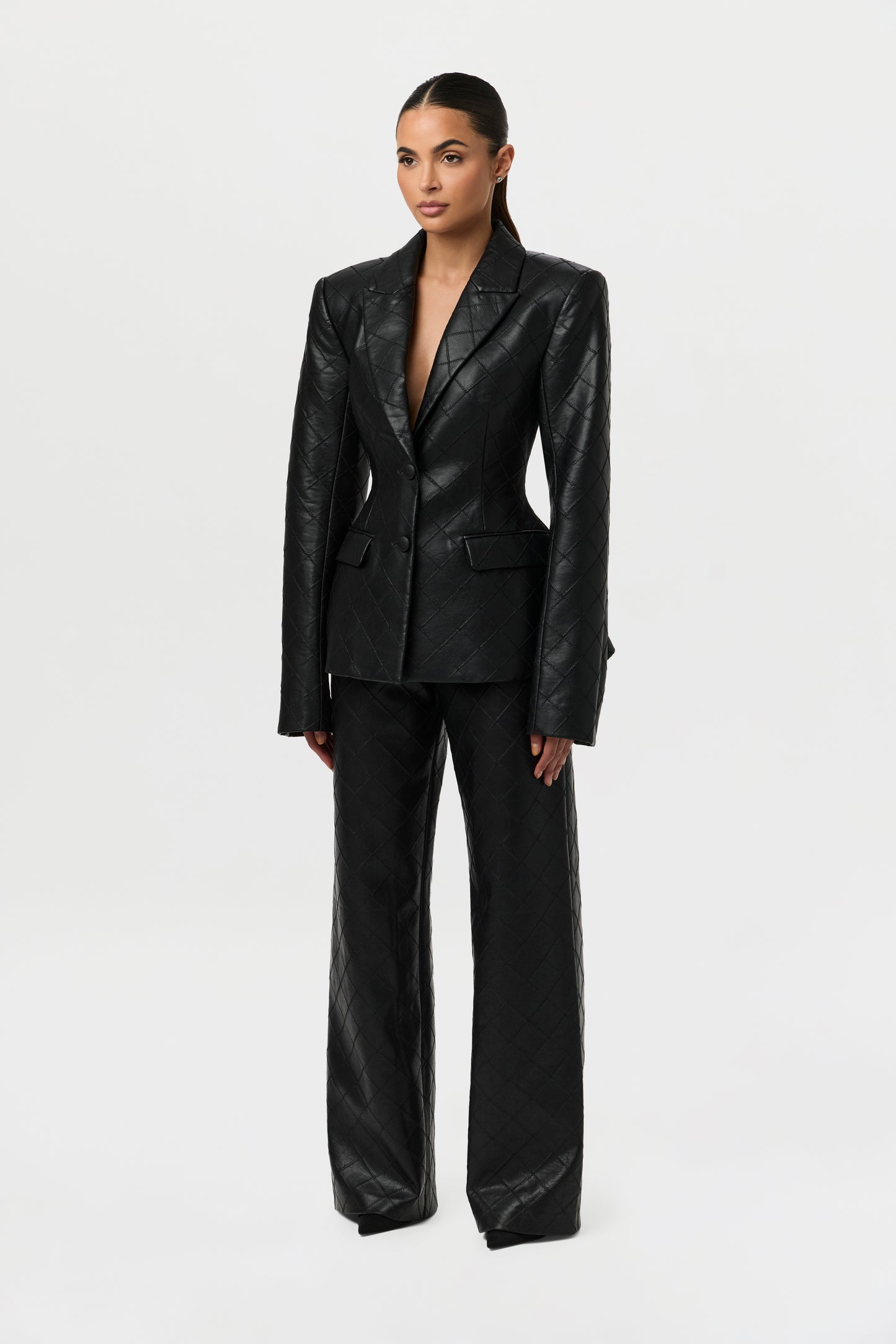 Quilted Vegan Leather Wide Leg Pants