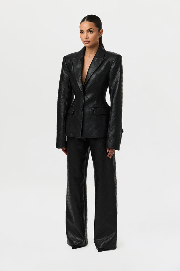 Quilted Vegan Leather Blazer