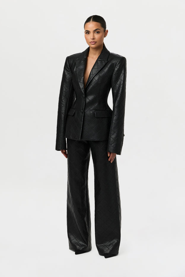 Quilted Vegan Leather Wide Leg Pants