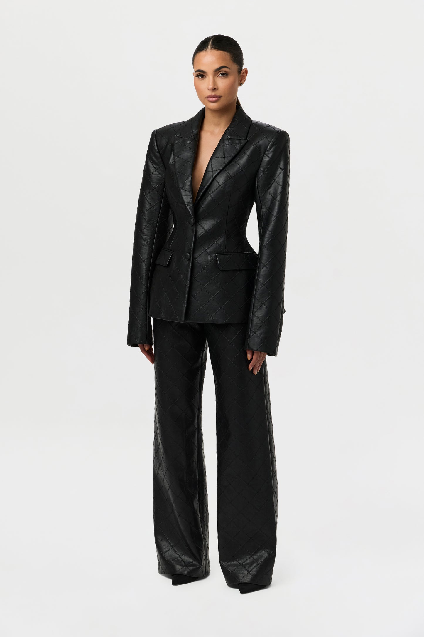 Quilted Vegan Leather Blazer