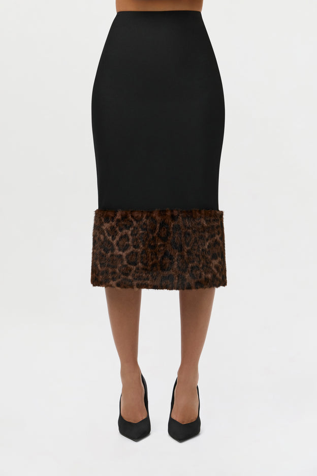 Suiting Faux Fur Leopard Midi Skirt