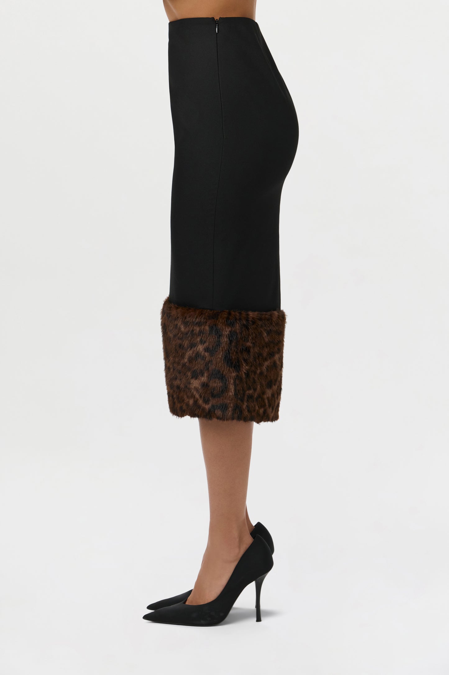 Suiting Faux Fur Leopard Midi Skirt