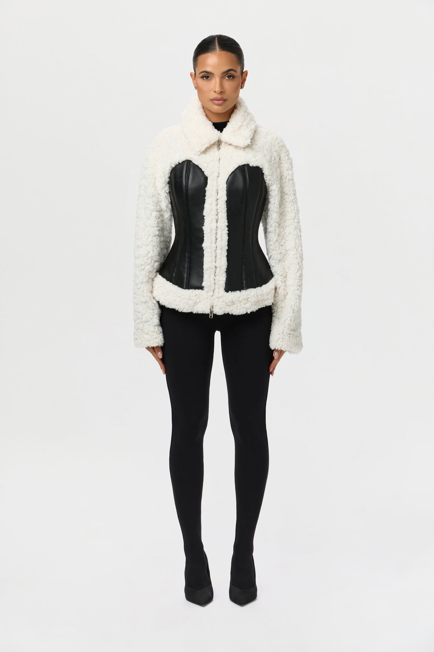 Sherpa Vegan Leather Corset Jacket