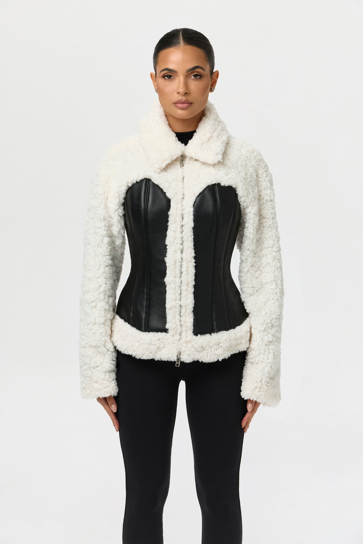 Sherpa Vegan Leather Corset Jacket