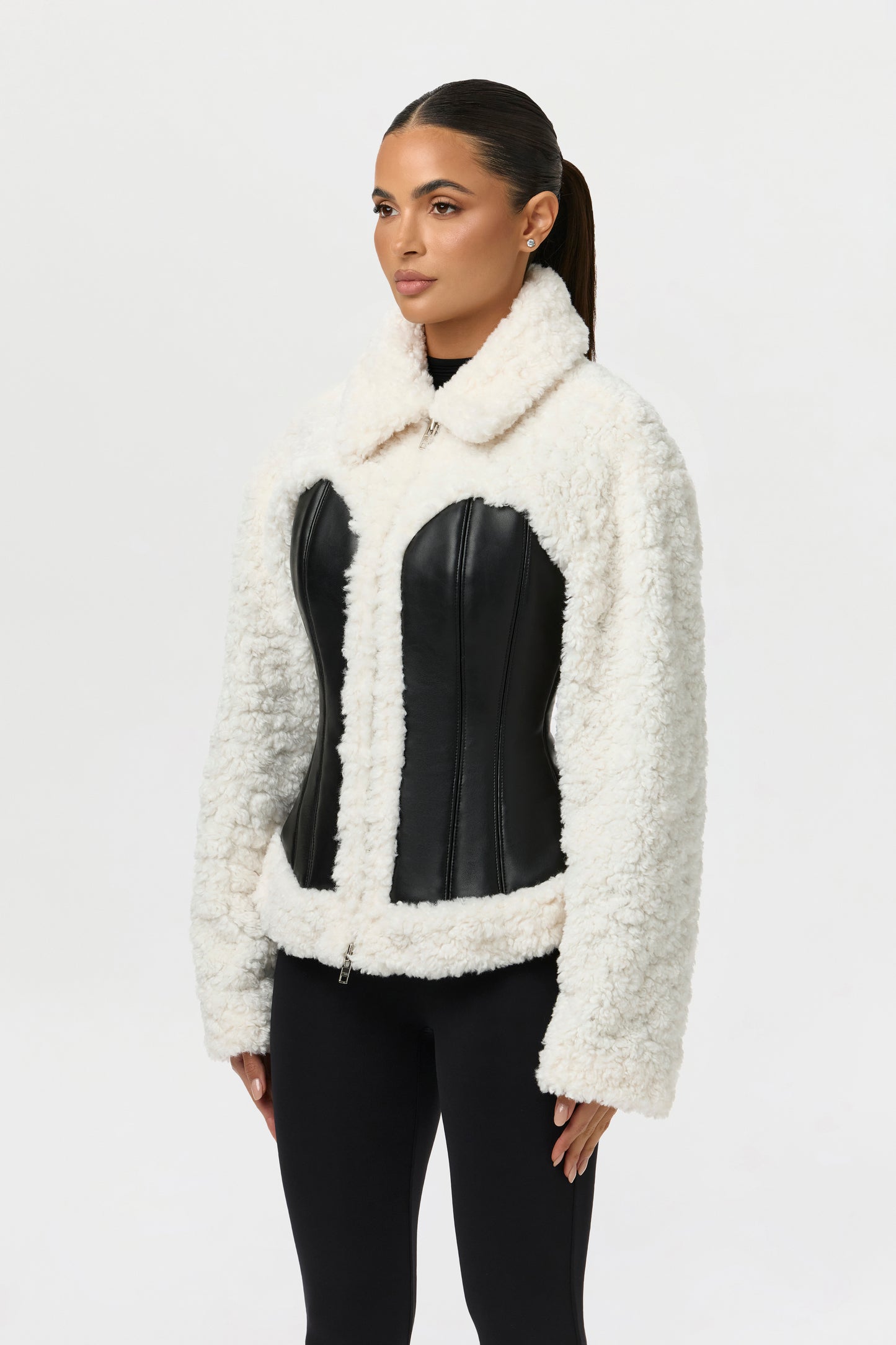 Sherpa Vegan Leather Corset Jacket