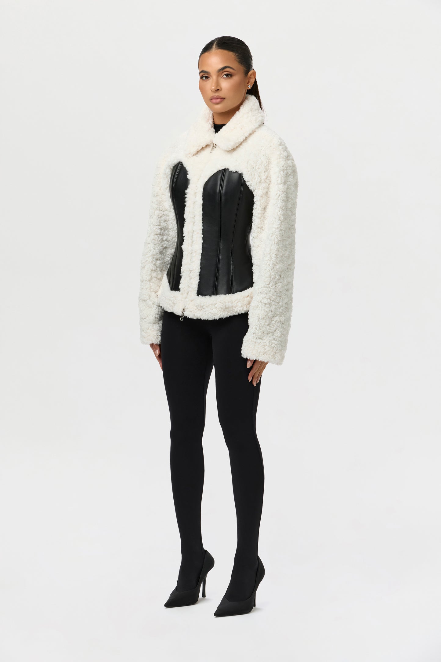 Sherpa Vegan Leather Corset Jacket