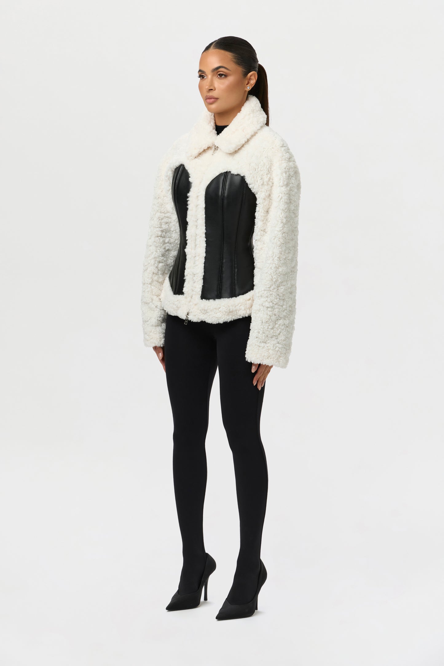 Sherpa Vegan Leather Corset Jacket