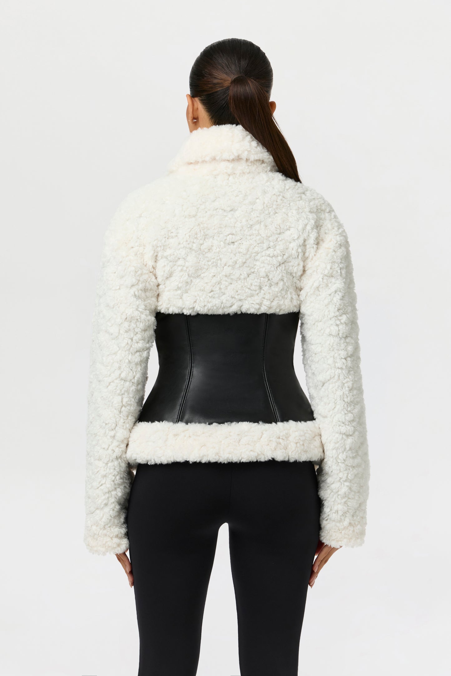 Sherpa Vegan Leather Corset Jacket