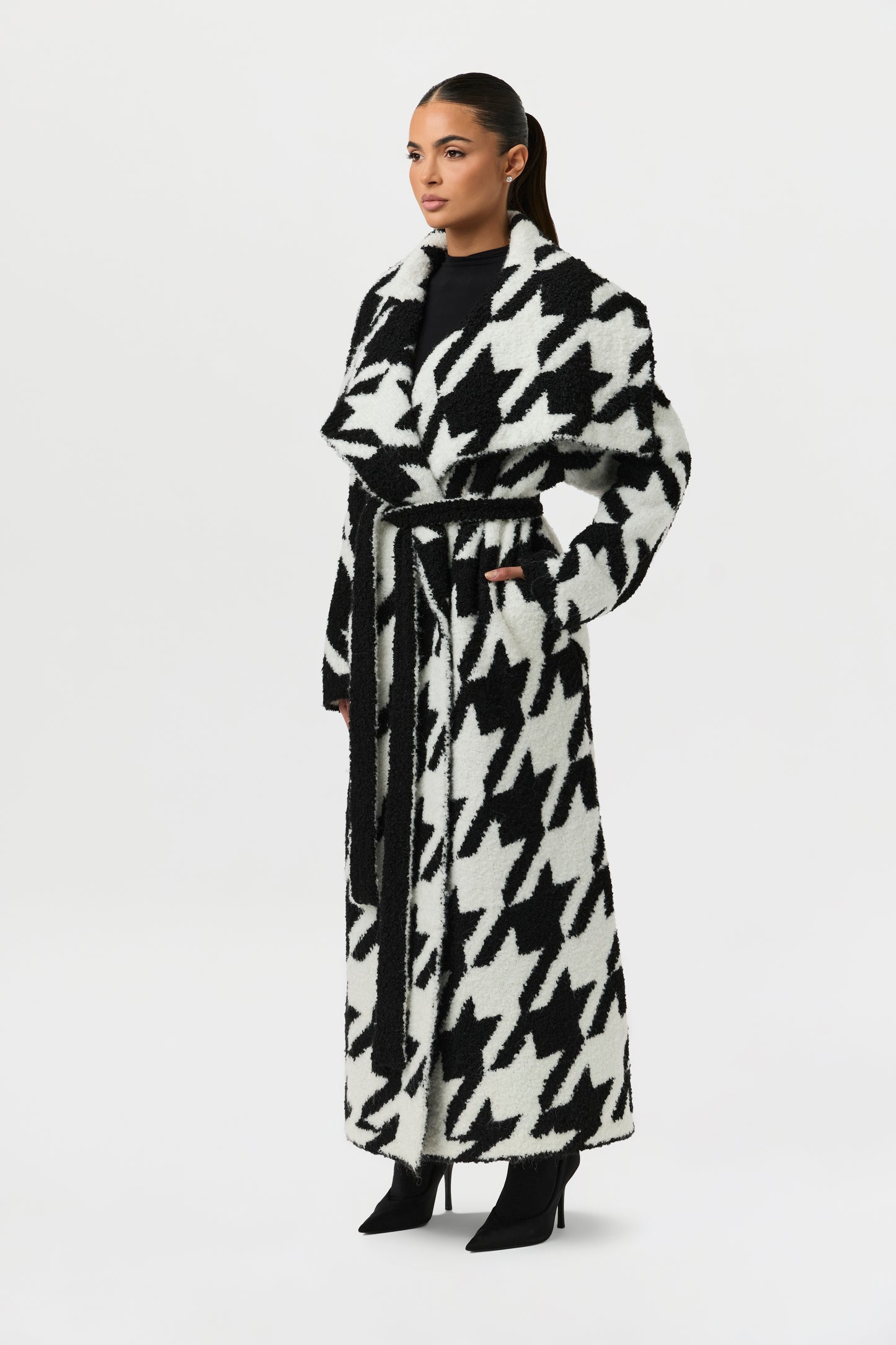 Bouclé Houndstooth Coat