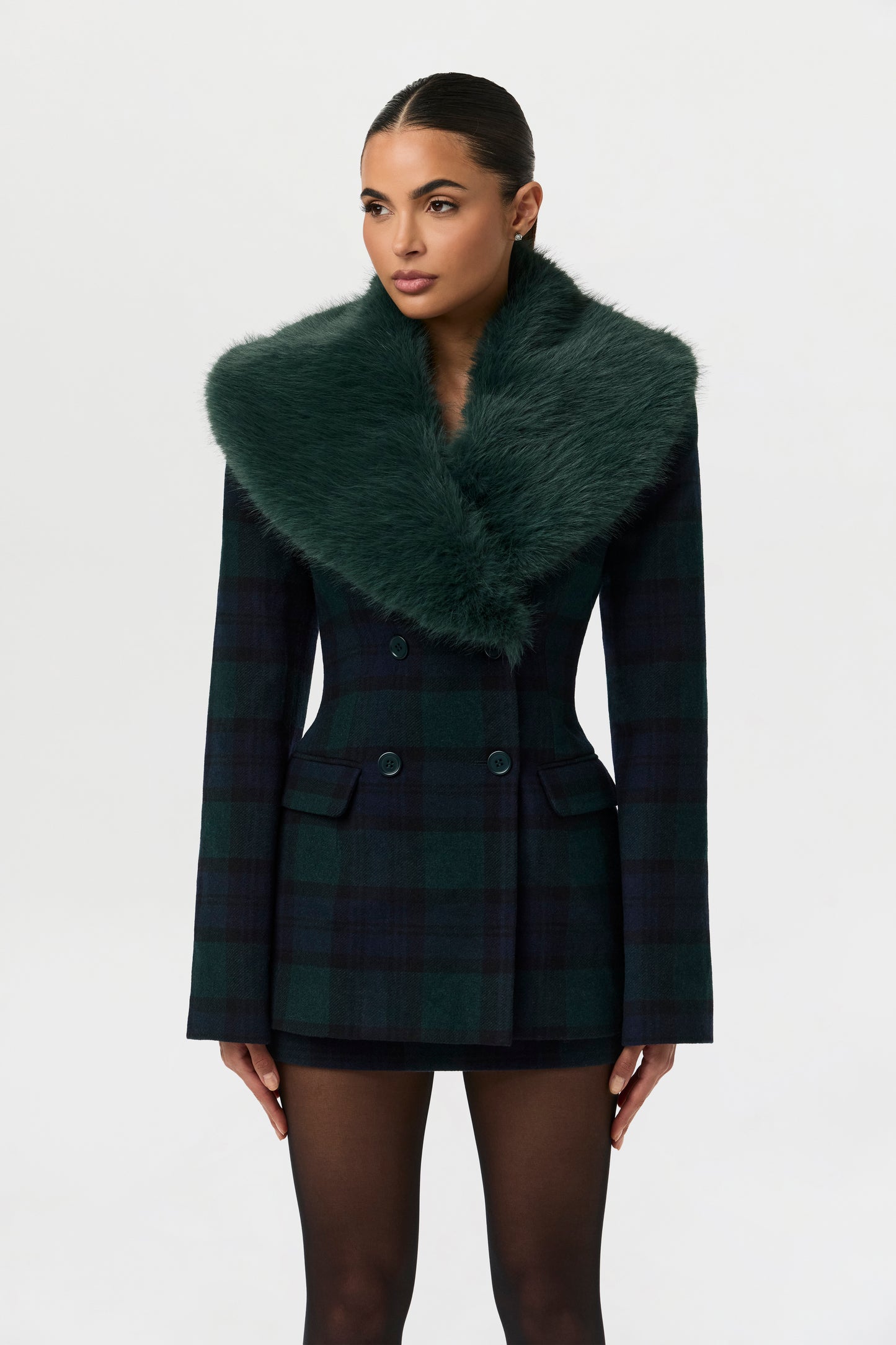 Suiting Plaid Faux Fur Blazer