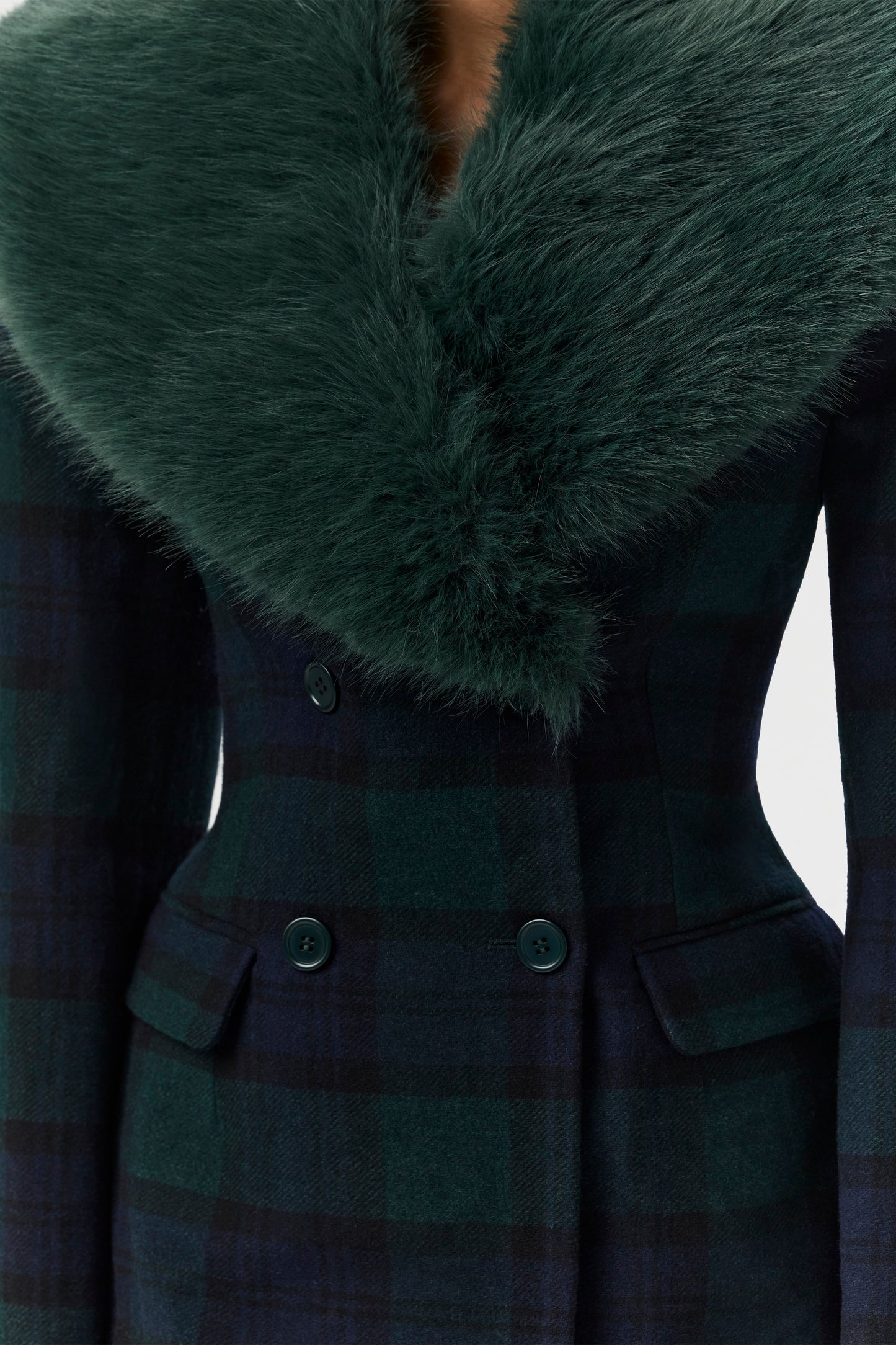 Suiting Plaid Faux Fur Blazer