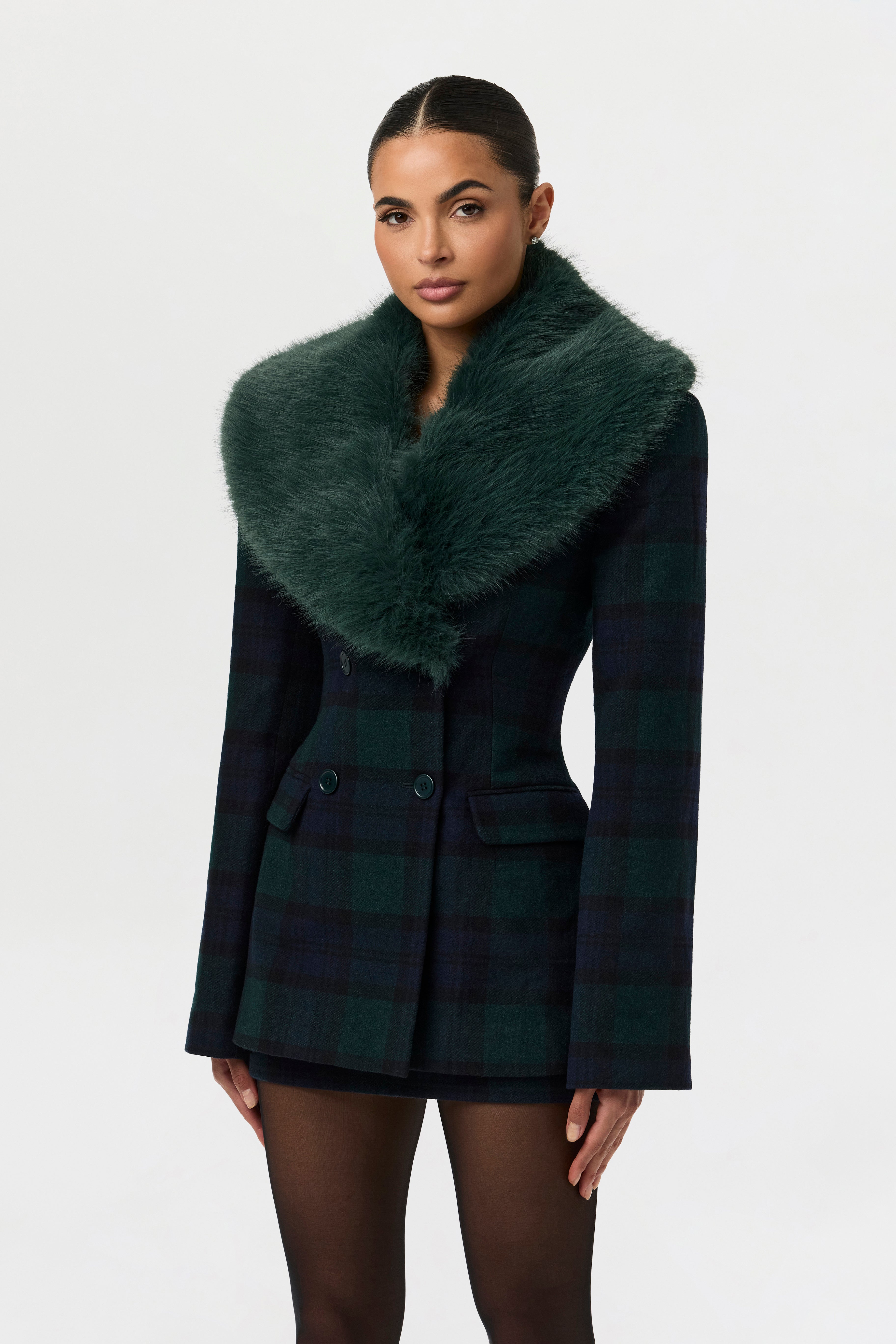 Suiting Plaid Faux Fur Blazer