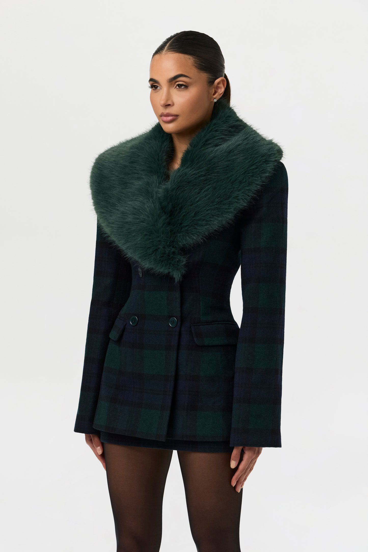 Suiting Plaid Faux Fur Blazer