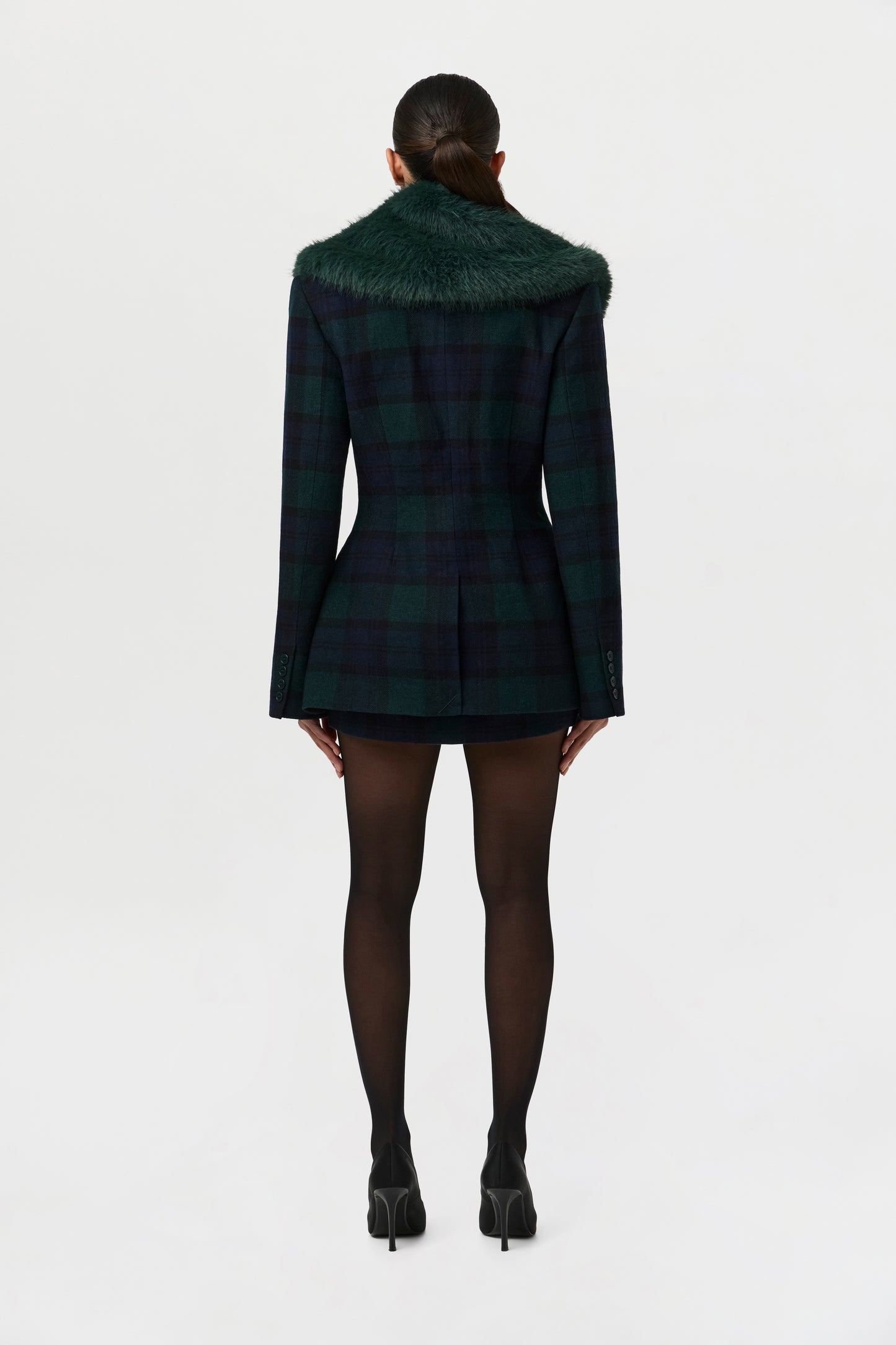 Suiting Plaid Faux Fur Blazer