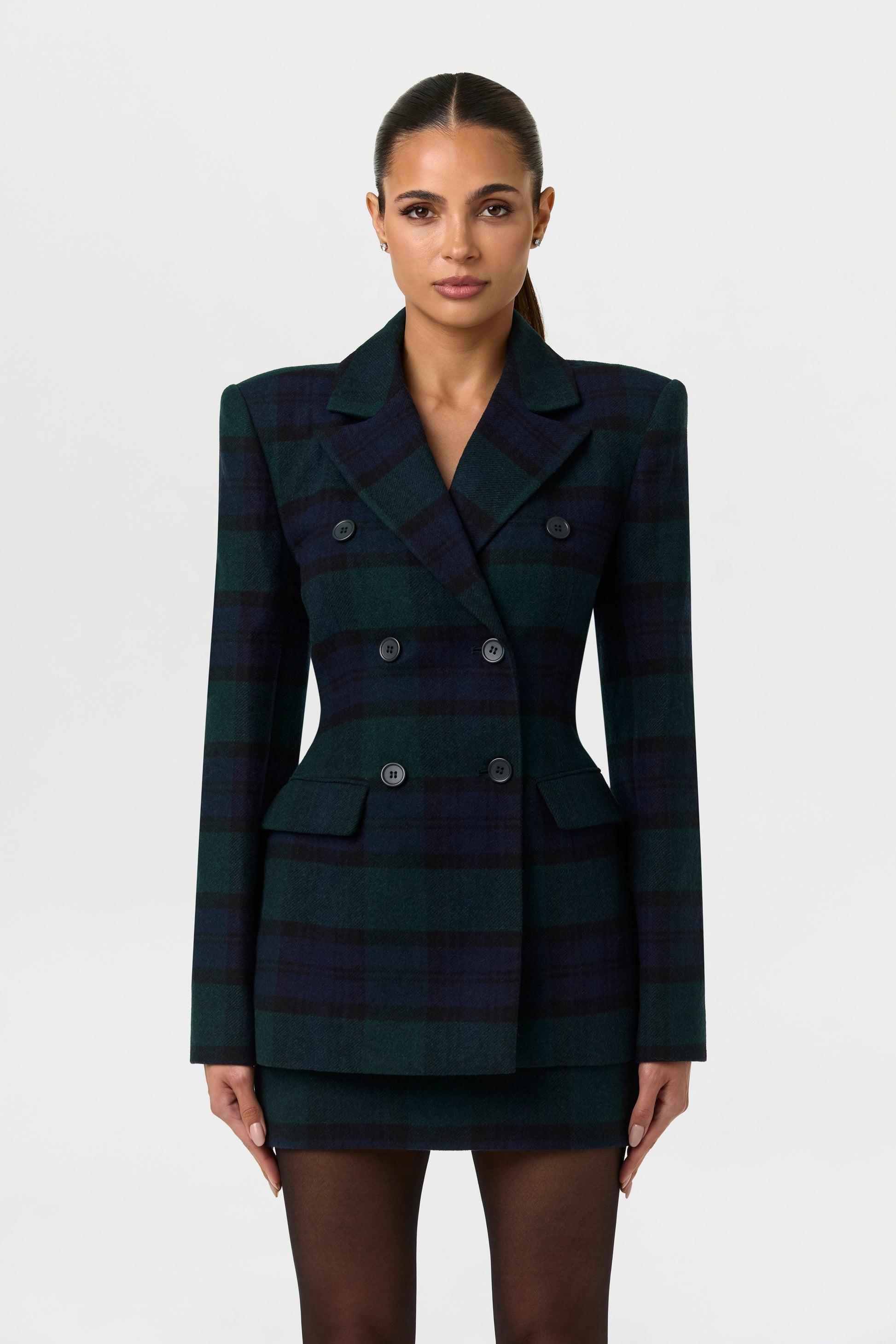 Suiting Plaid Faux Fur Blazer