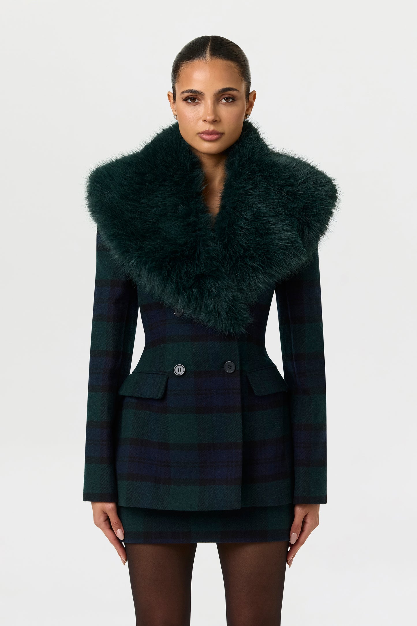 Suiting Plaid Faux Fur Blazer