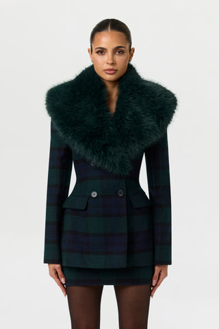 Suiting Plaid Faux Fur Blazer