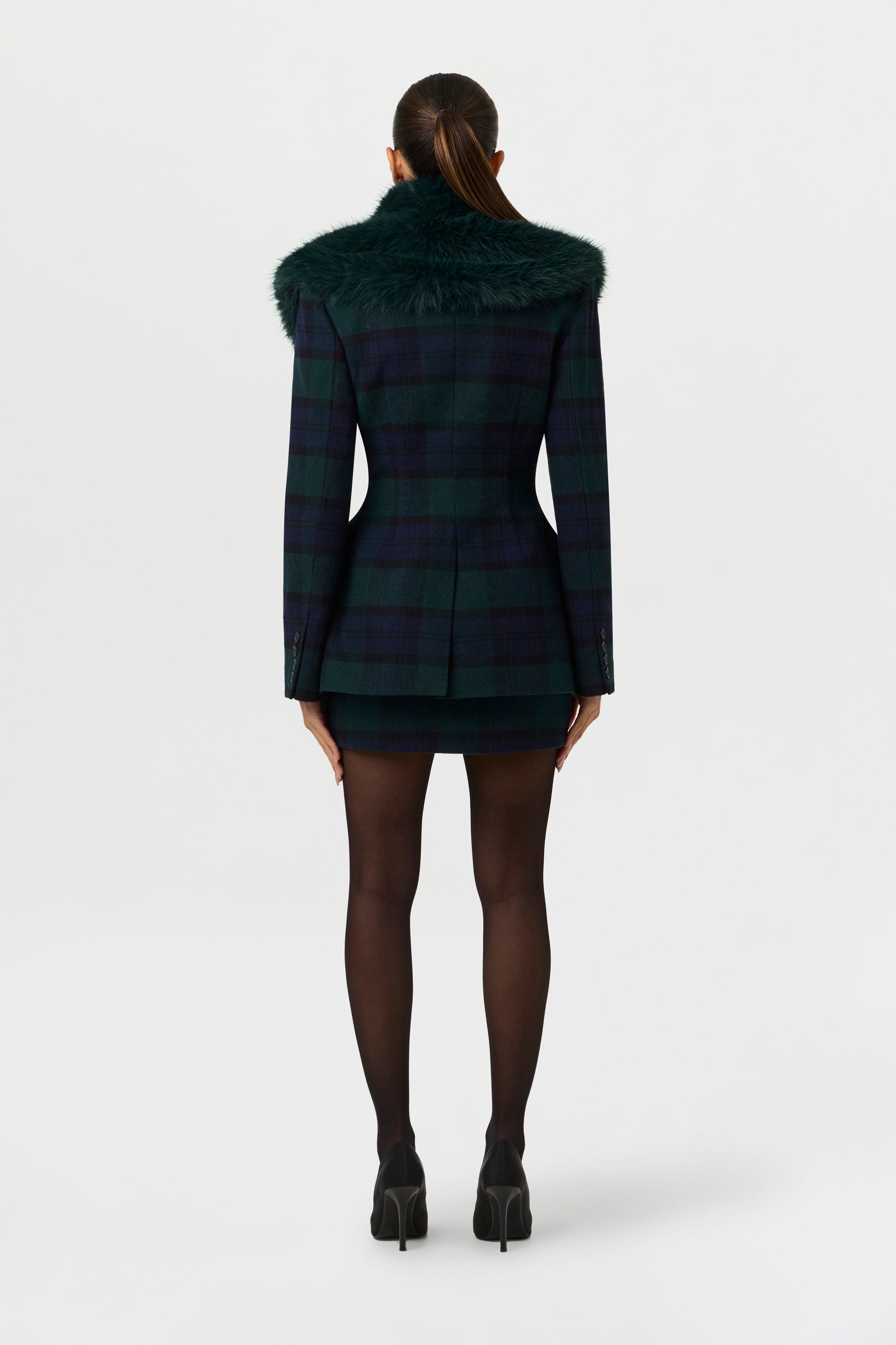 Suiting Plaid Faux Fur Blazer