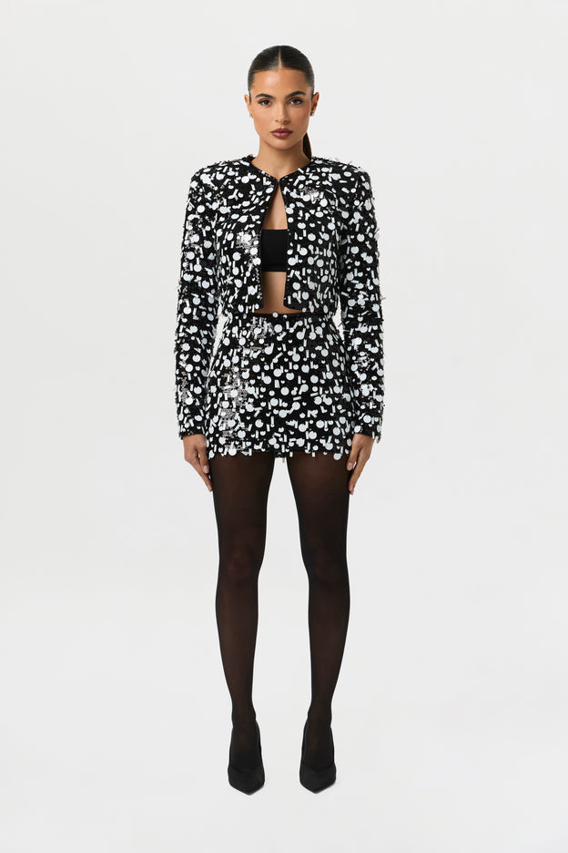Geometric Sequin Cropped Jacket