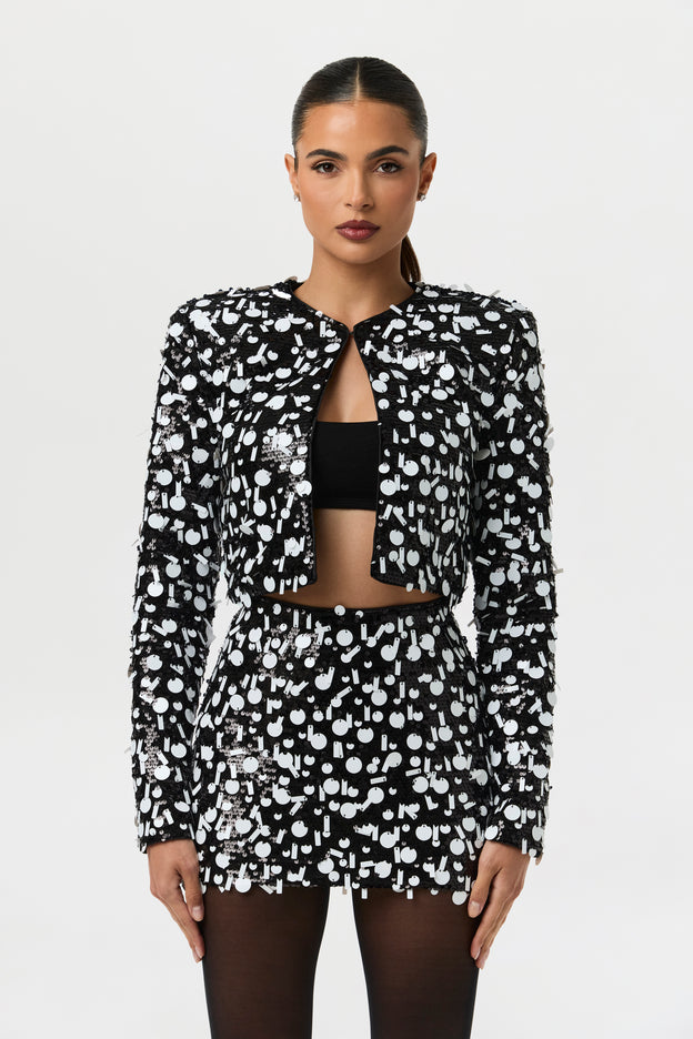 Geometric Sequin Cropped Jacket