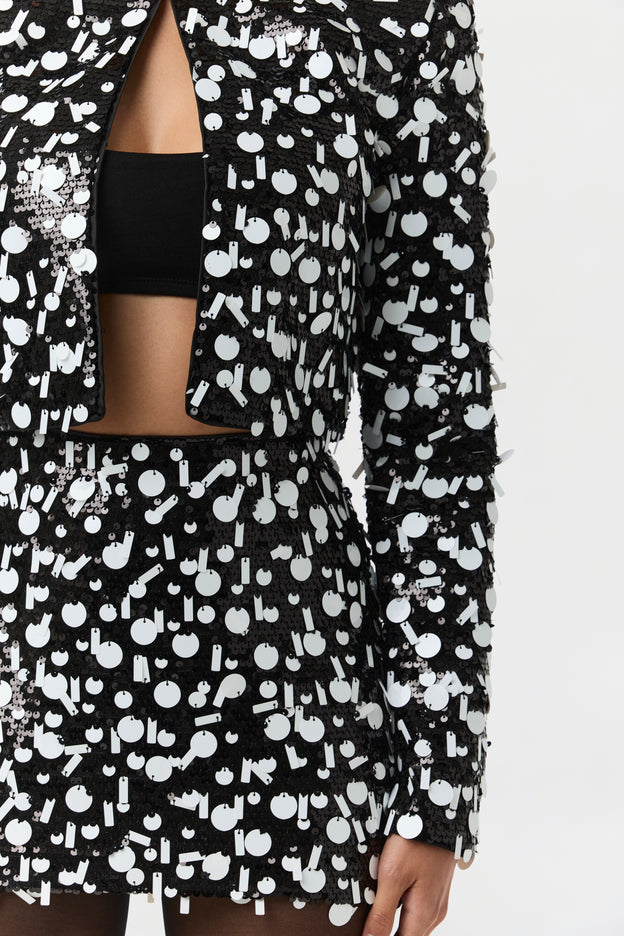Geometric Sequin Cropped Jacket