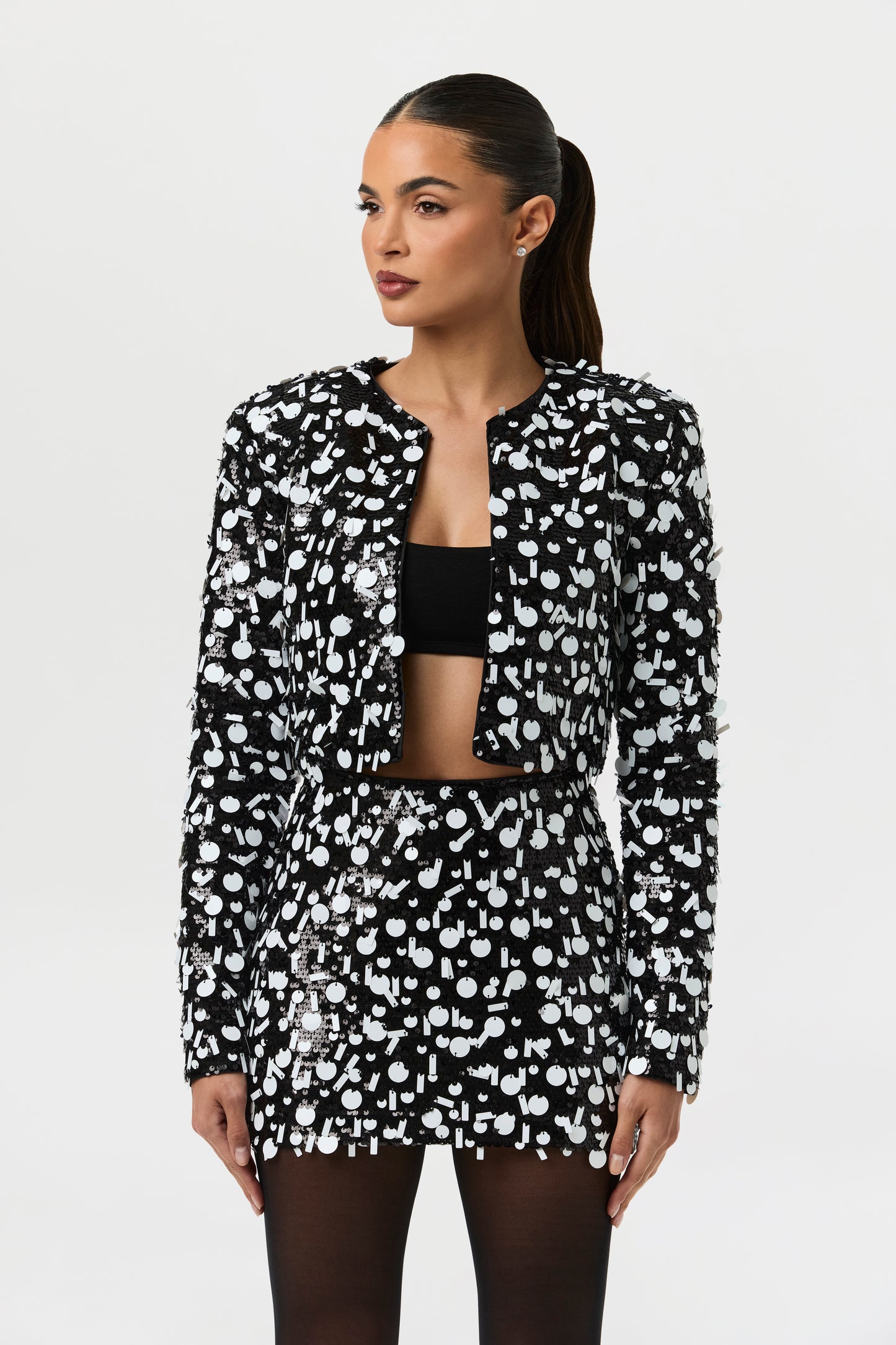 Geometric Sequin Cropped Jacket