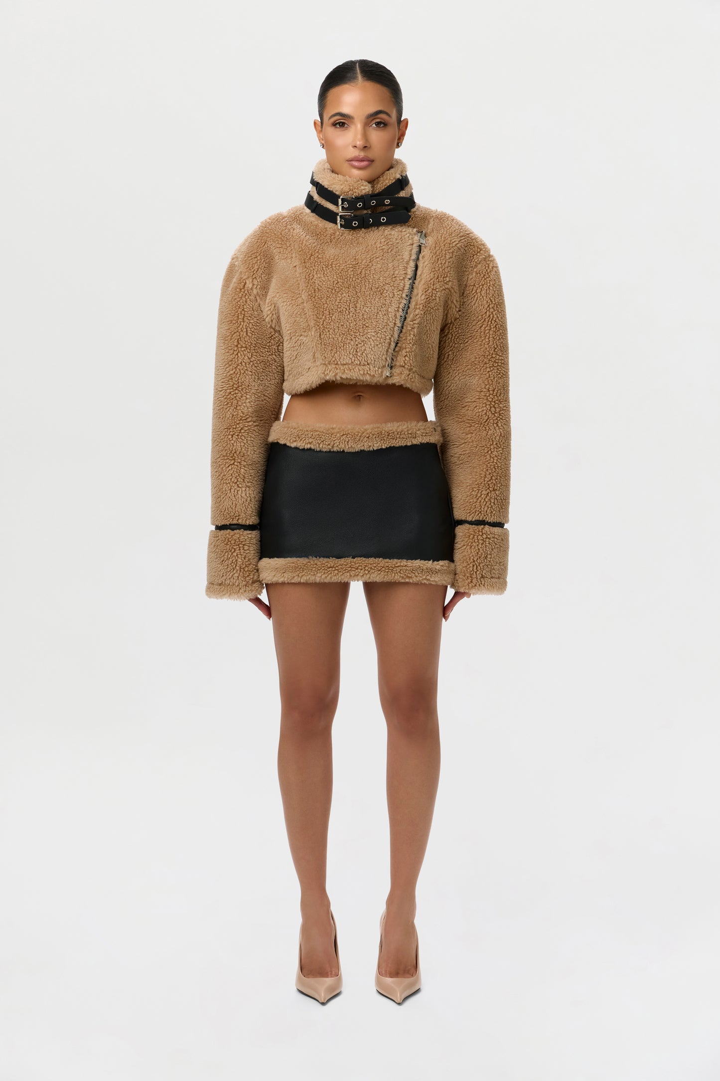 Reversible Vegan Leather Sherpa Jacket