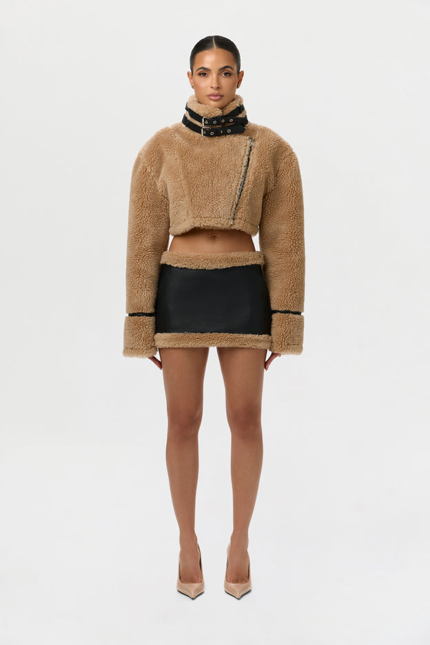 Sherpa Vegan Leather Mini Skirt