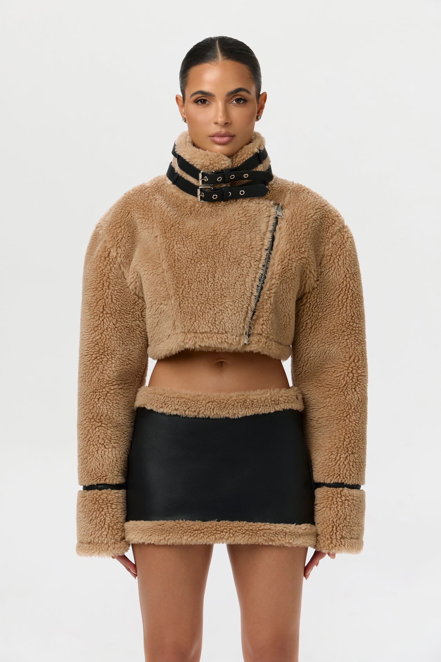 Reversible Vegan Leather Sherpa Jacket