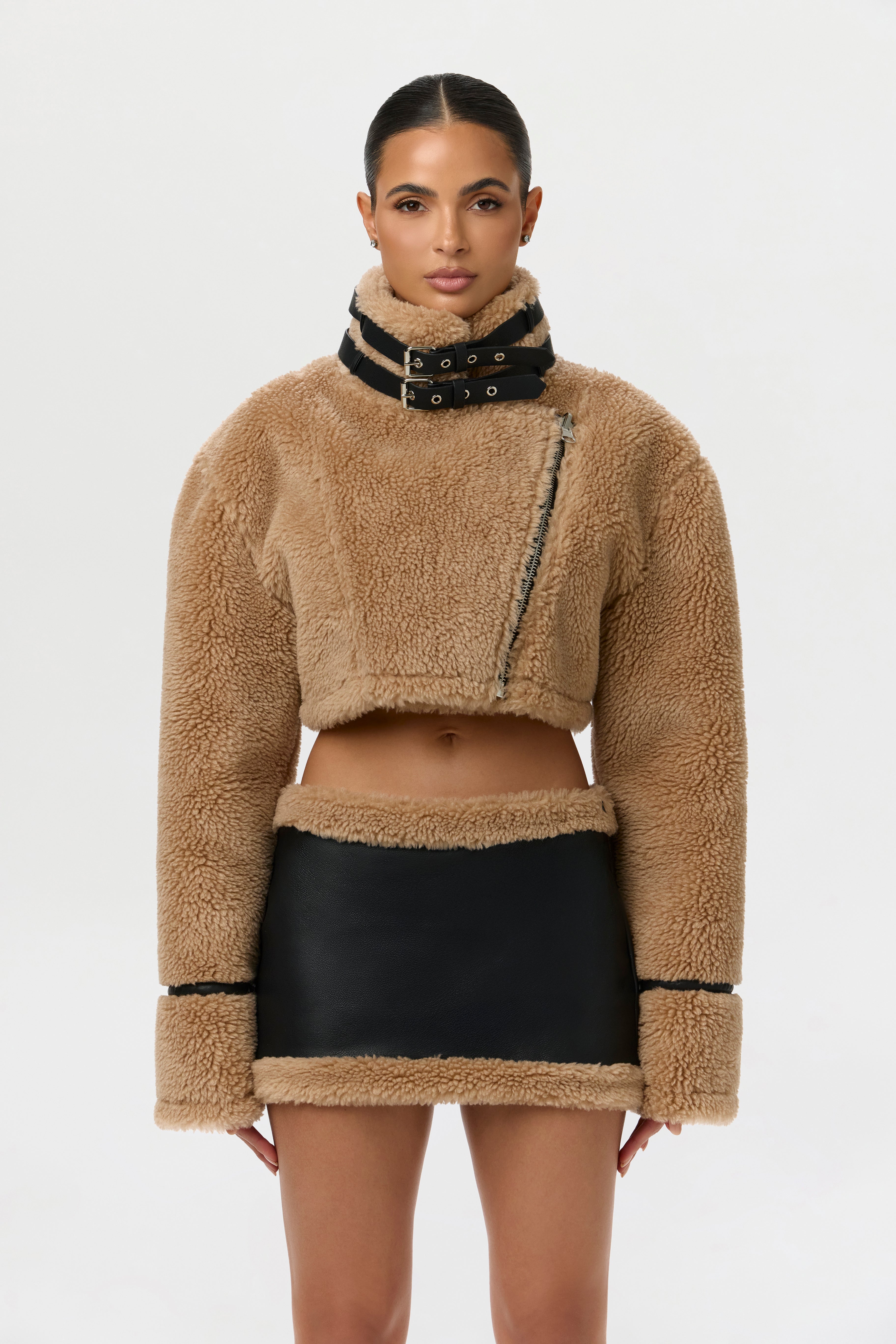 Sherpa Vegan Leather Mini Skirt