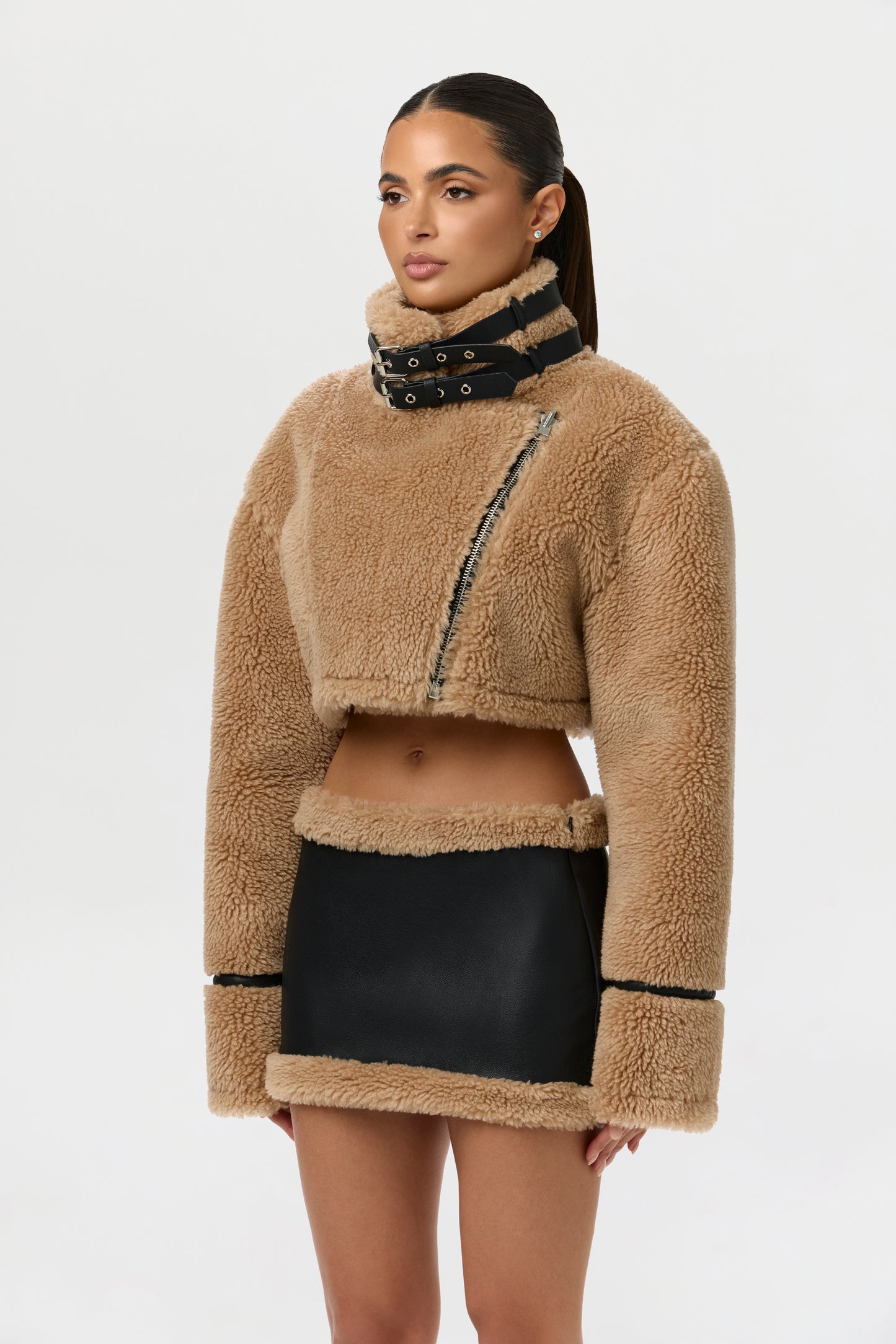 Reversible Vegan Leather Sherpa Jacket