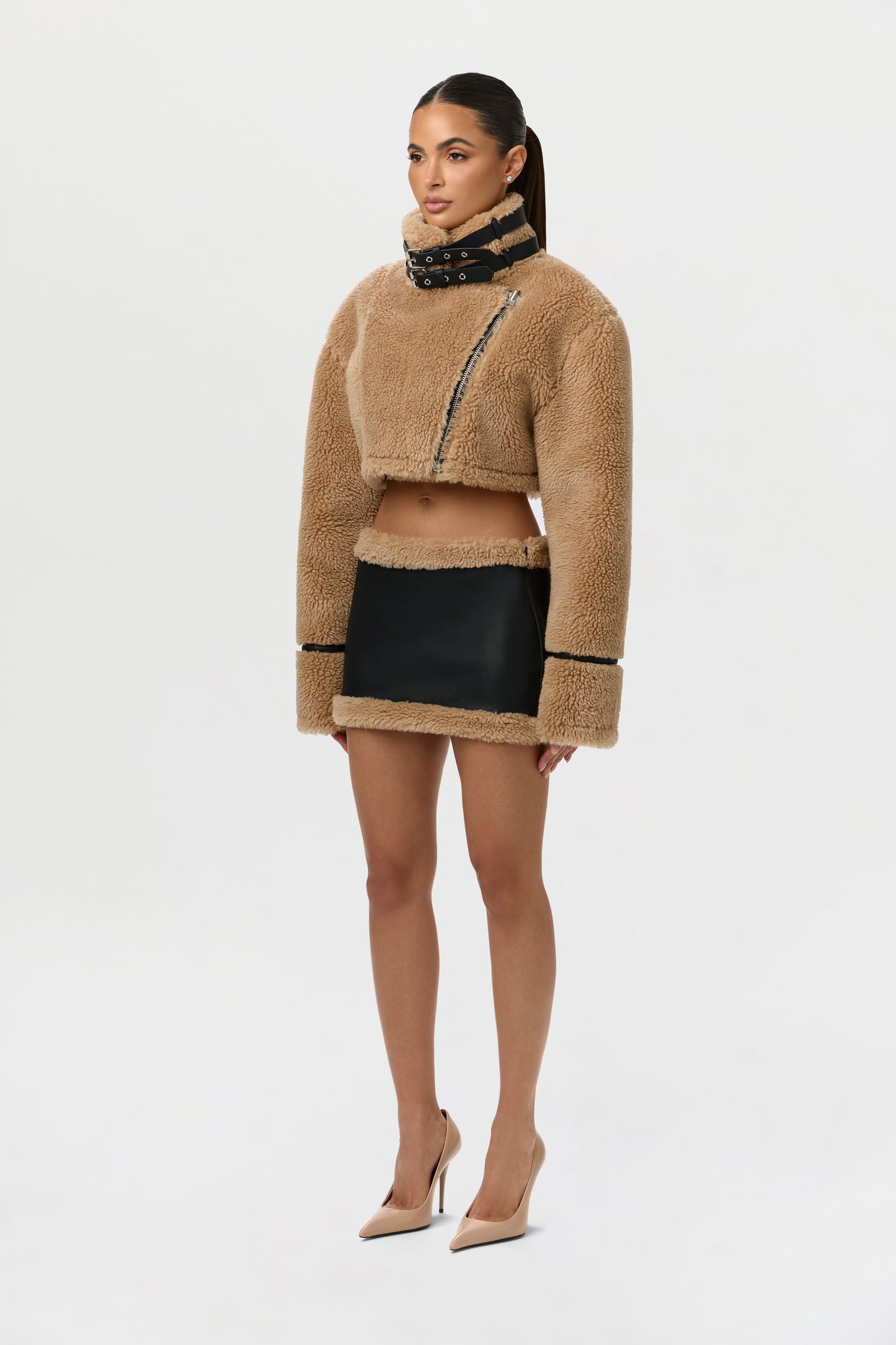Sherpa Vegan Leather Mini Skirt