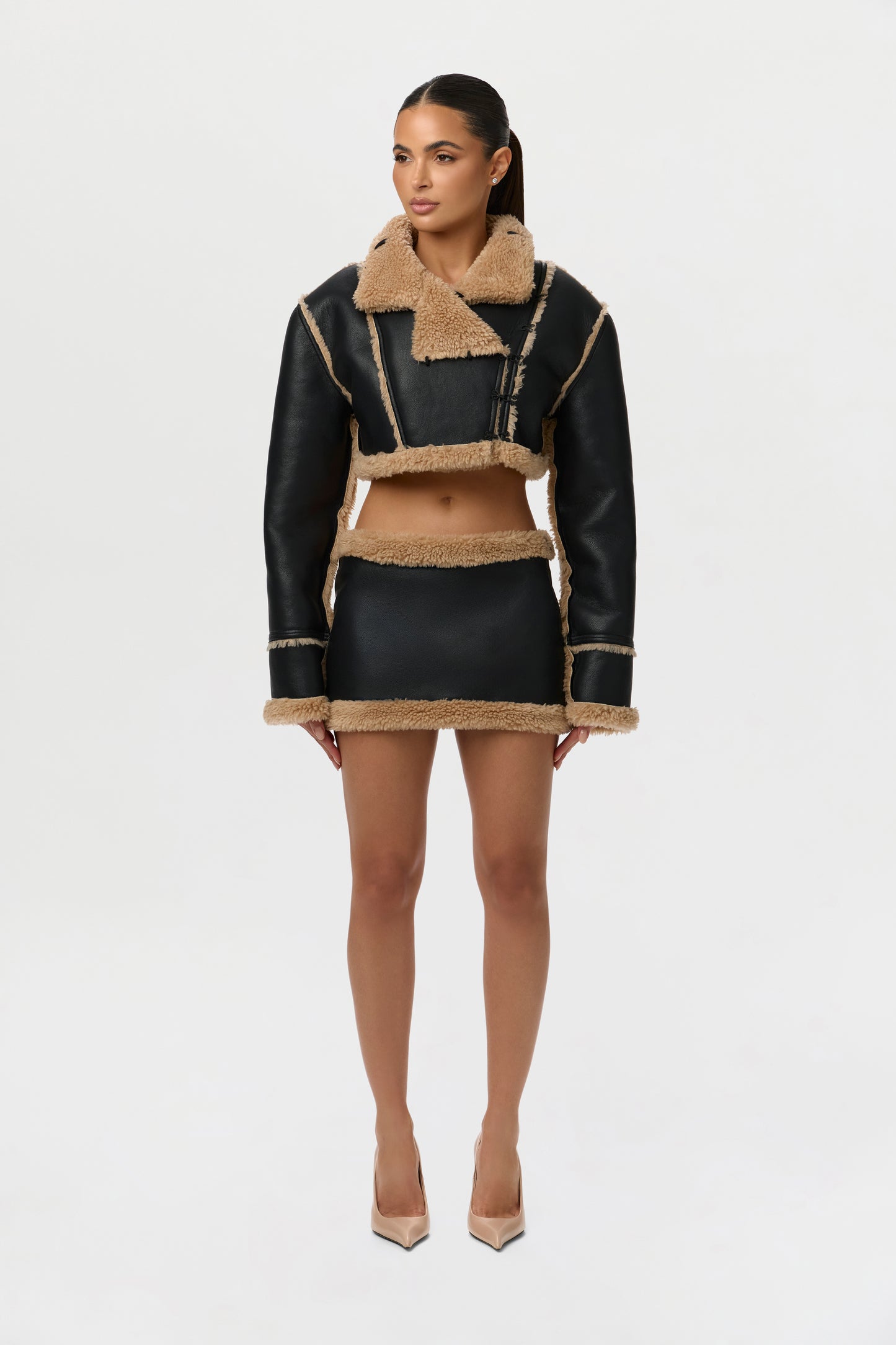 Sherpa Vegan Leather Mini Skirt