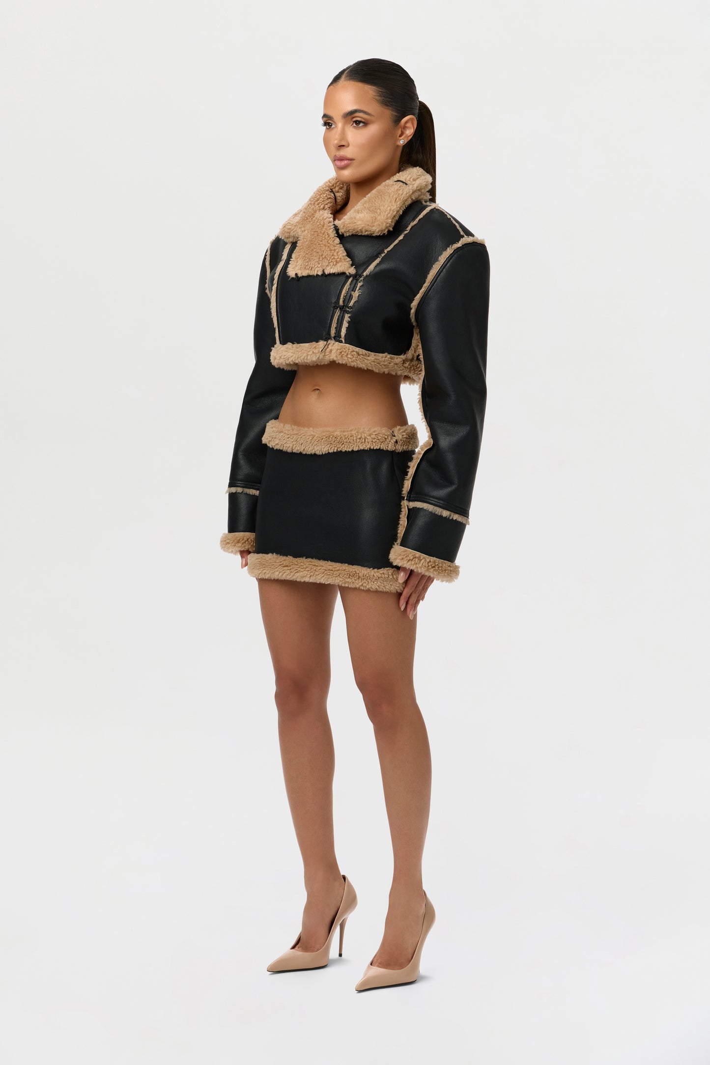 Sherpa Vegan Leather Mini Skirt