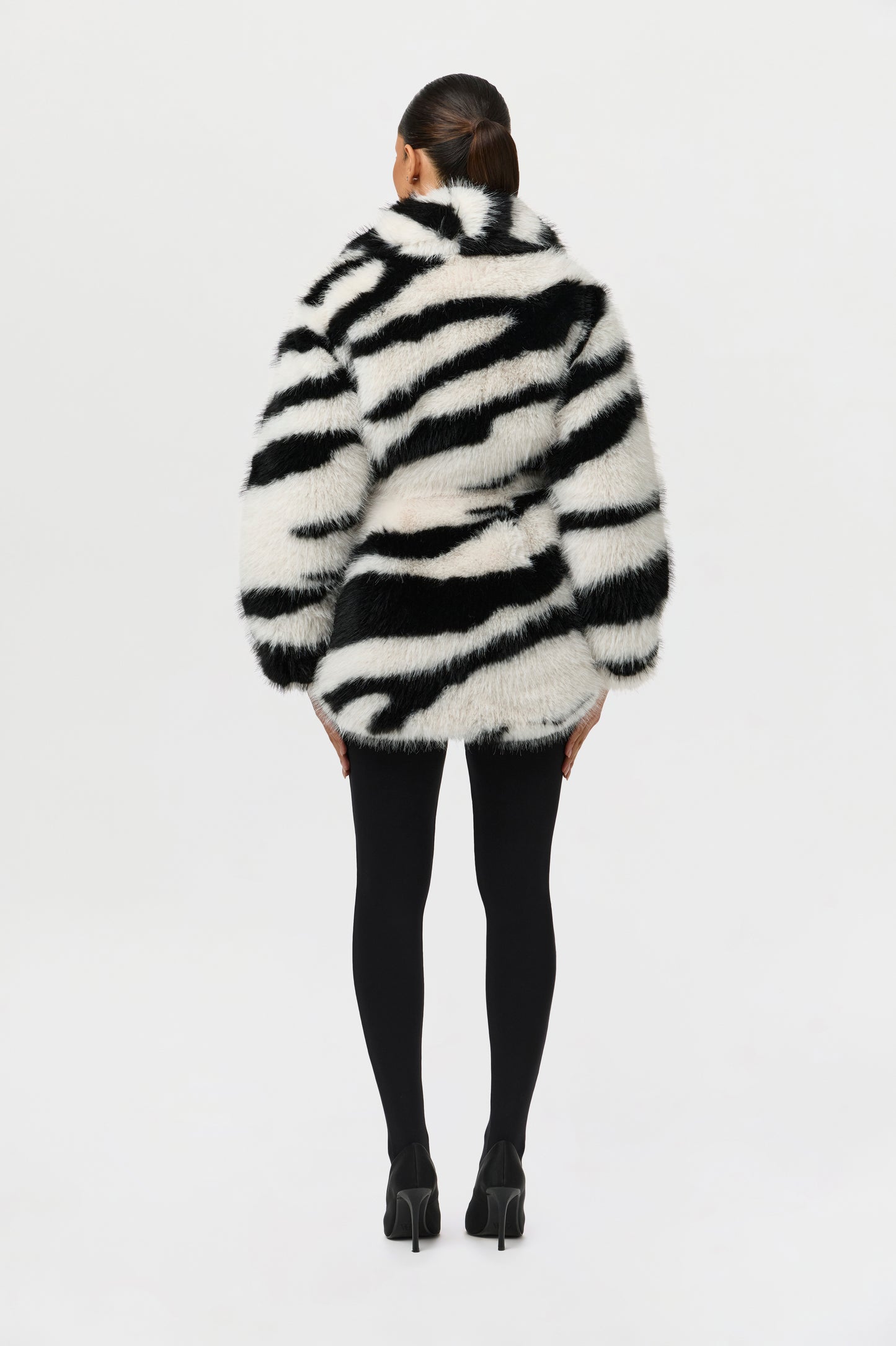 Faux Fur Plush Zebra Coat