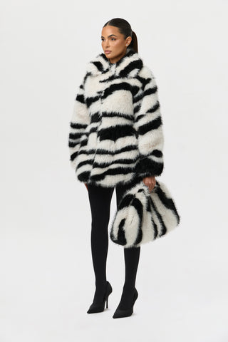 Faux Fur Plush Zebra Coat
