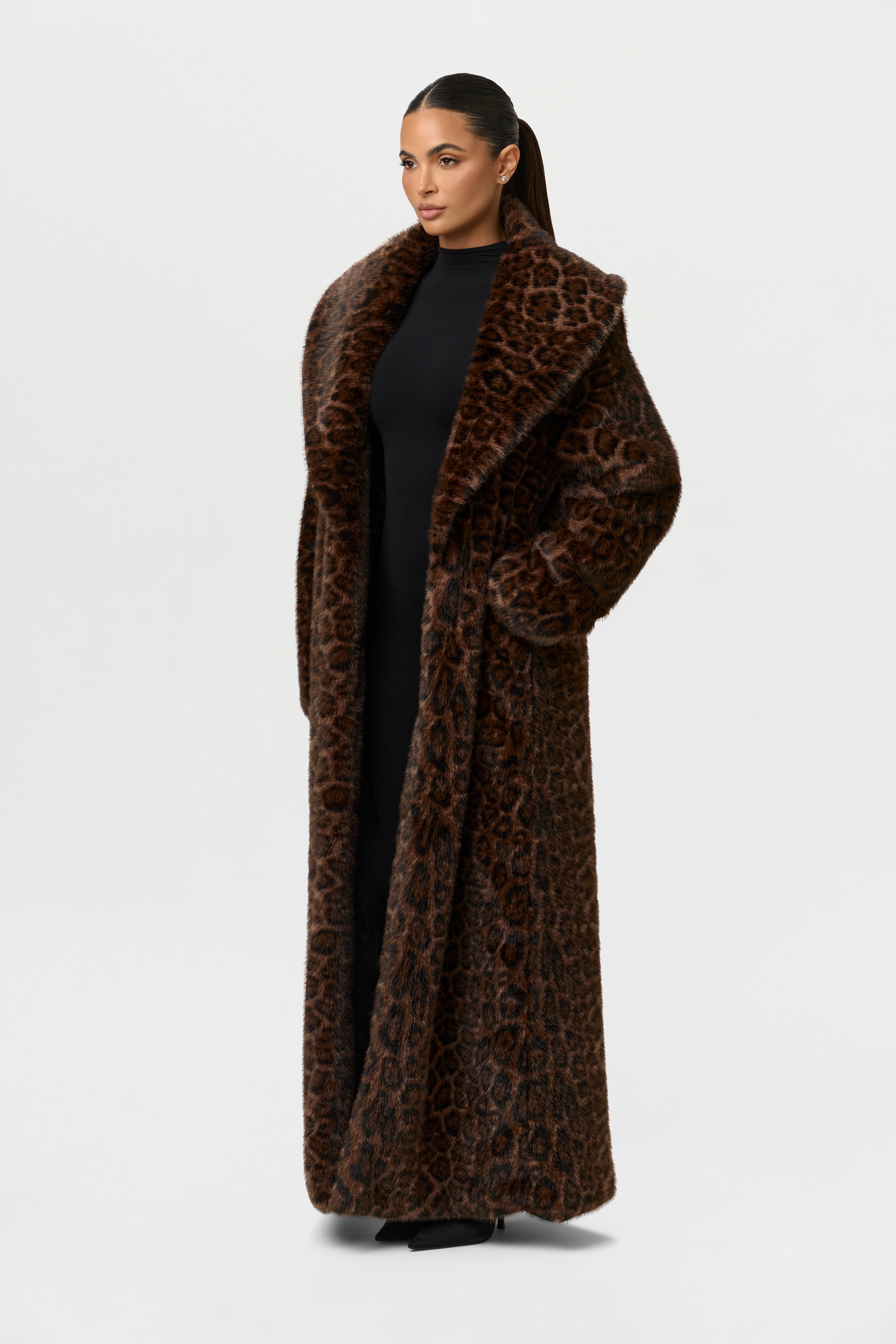 Faux Fur Leopard Long Coat – Naked Wardrobe