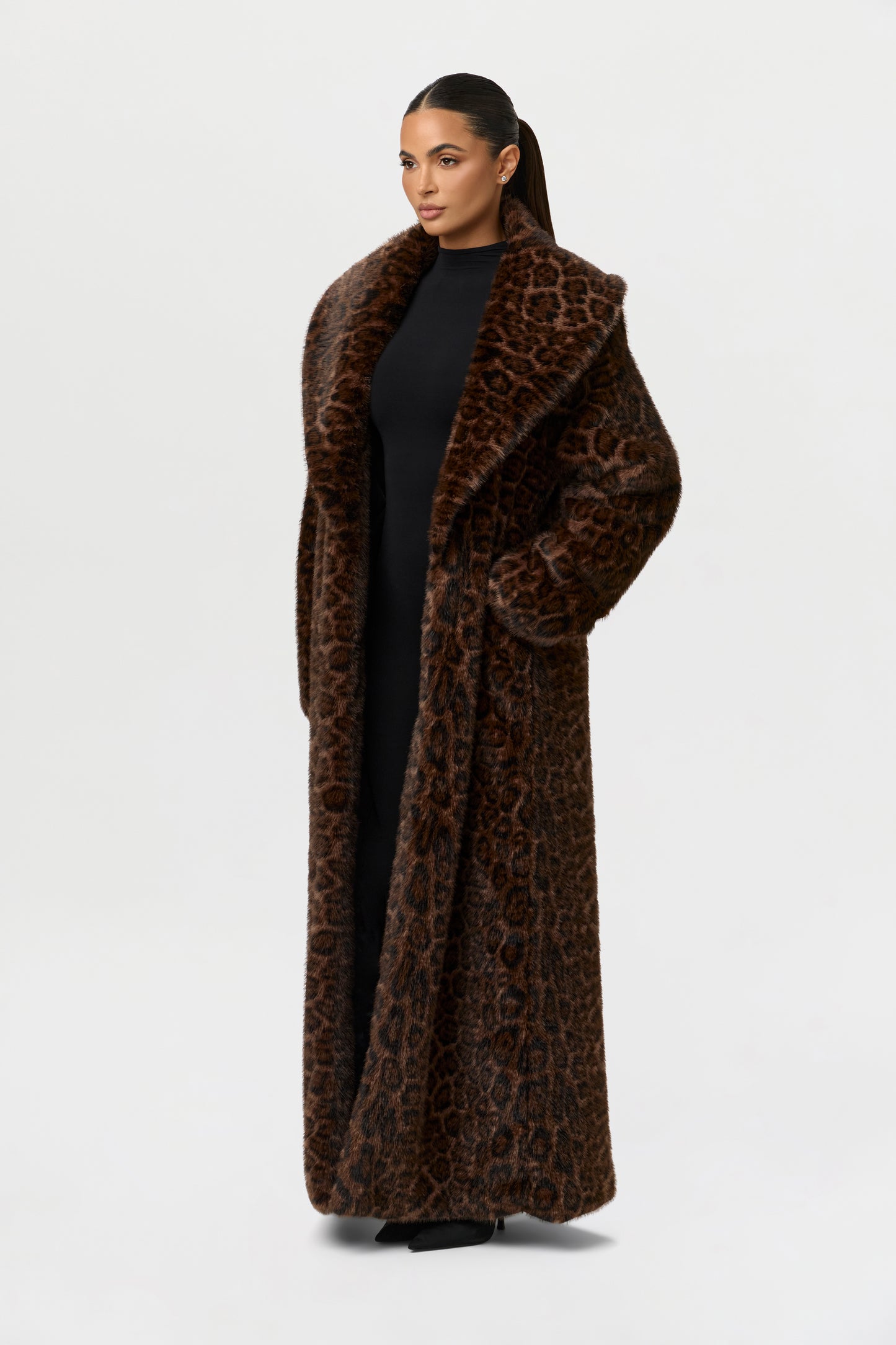 Faux Fur Leopard Long Coat