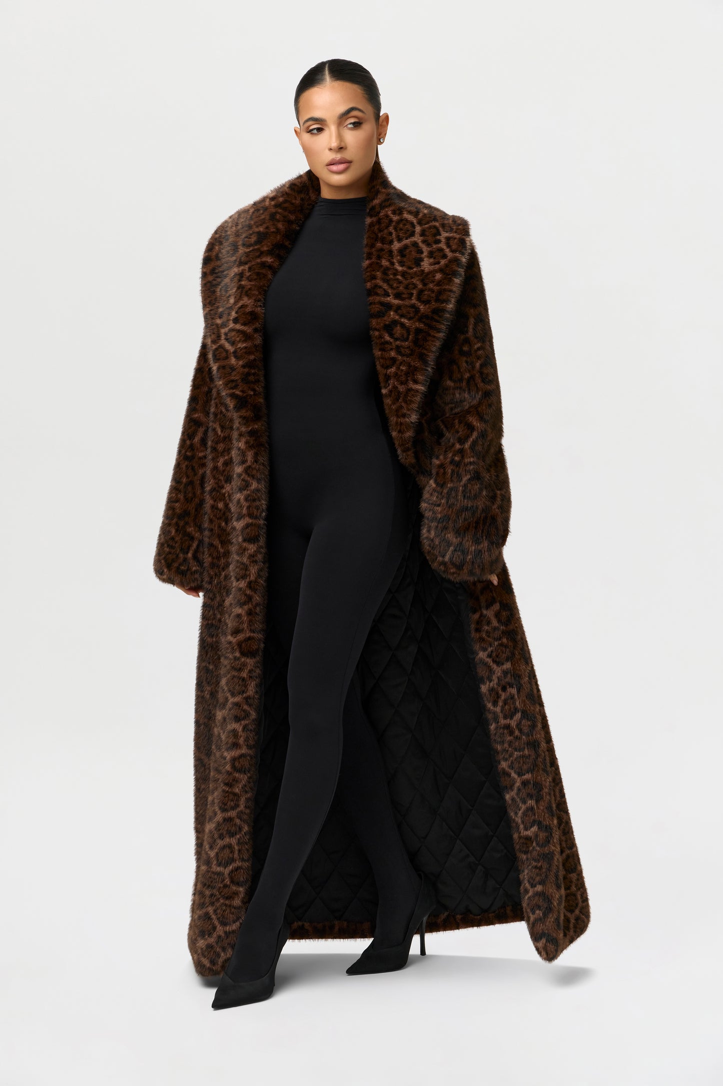 Faux Fur Leopard Long Coat