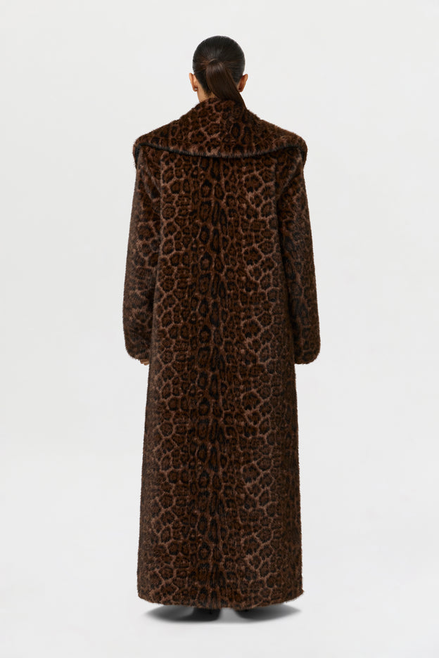 Faux Fur Leopard Long Coat