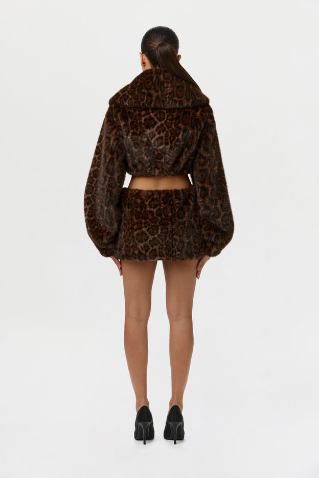 Faux Fur Leopard Mini Skirt