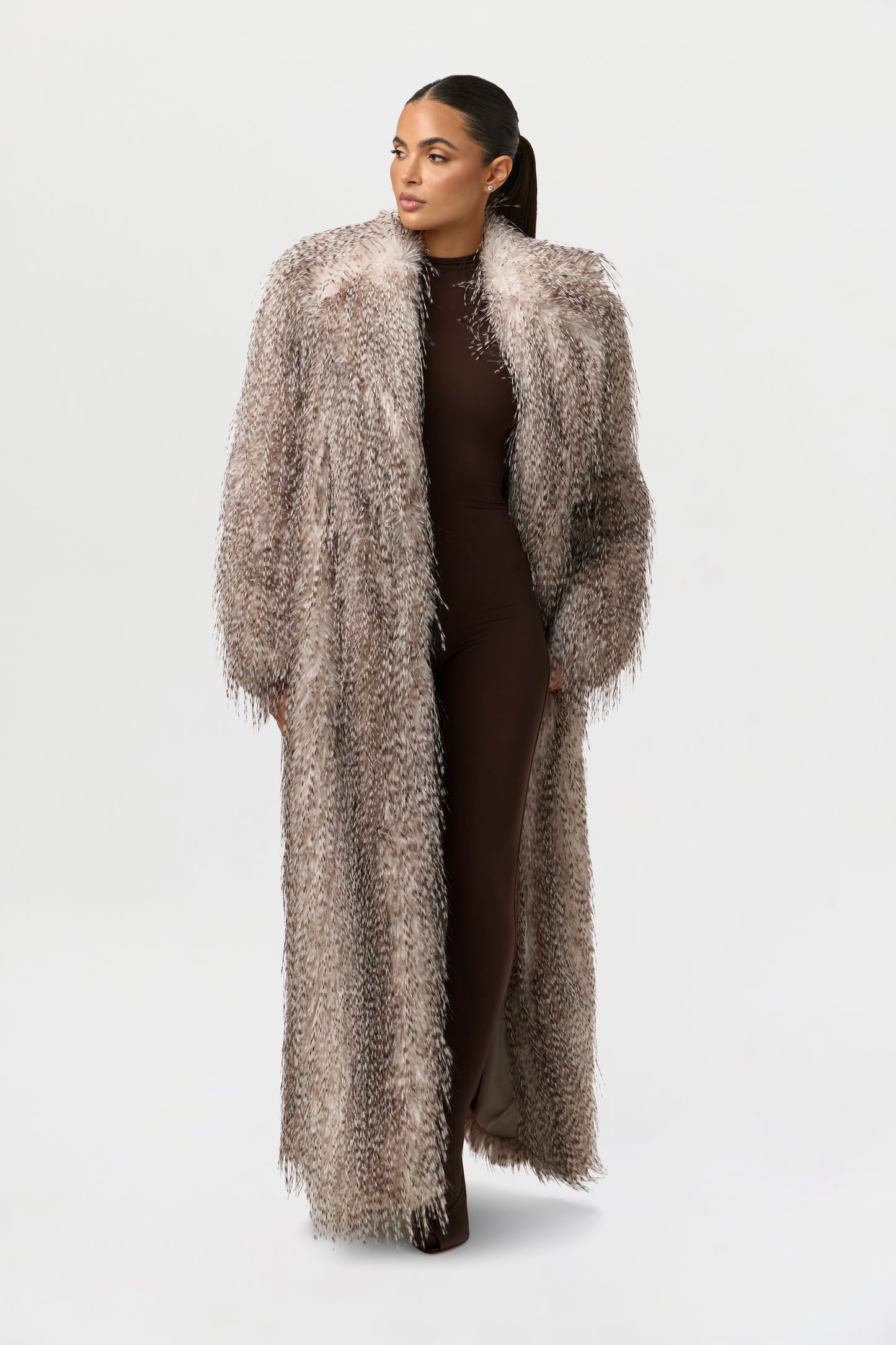 Faux Feather Plush Long Coat