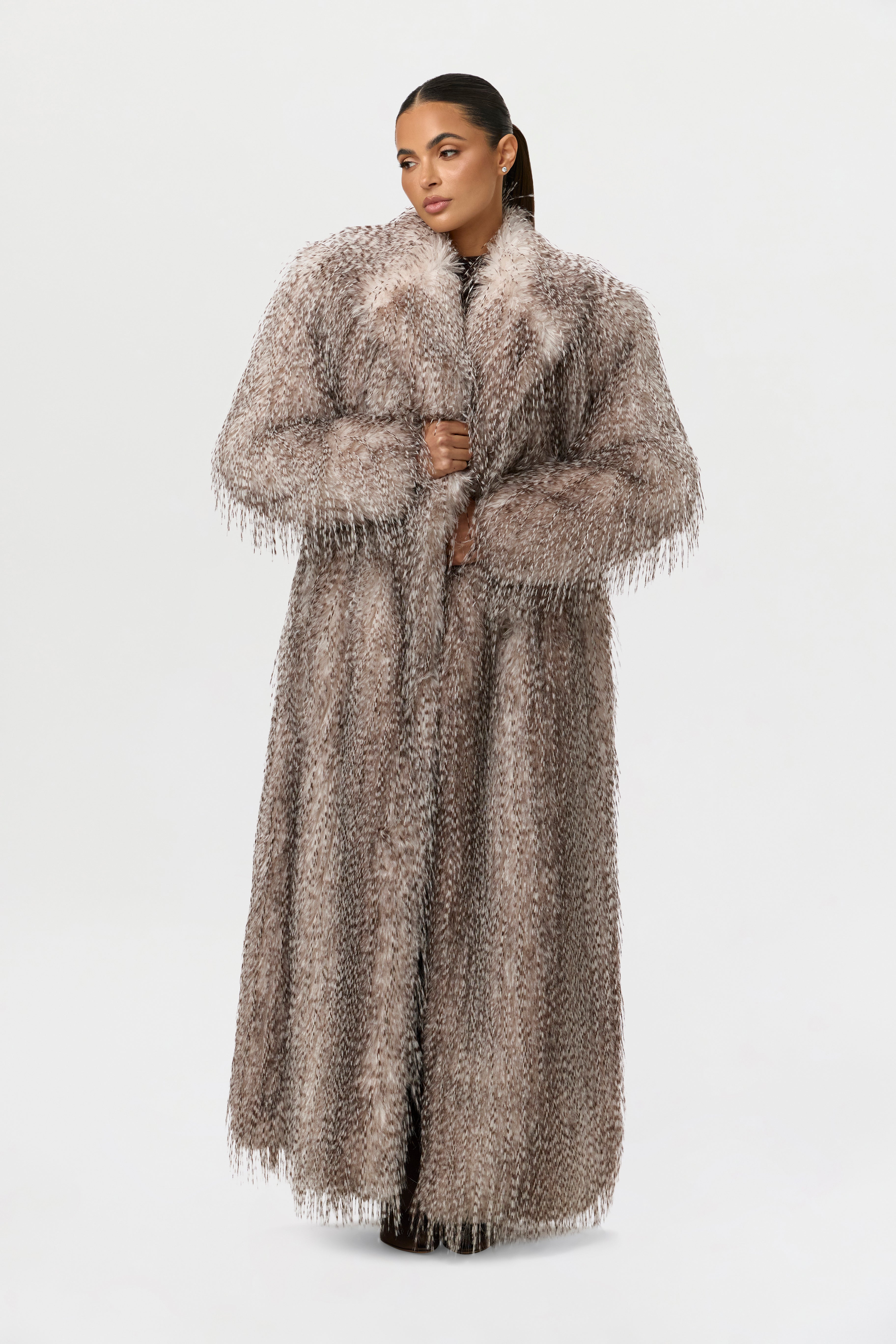 Faux Feather Plush Long Coat