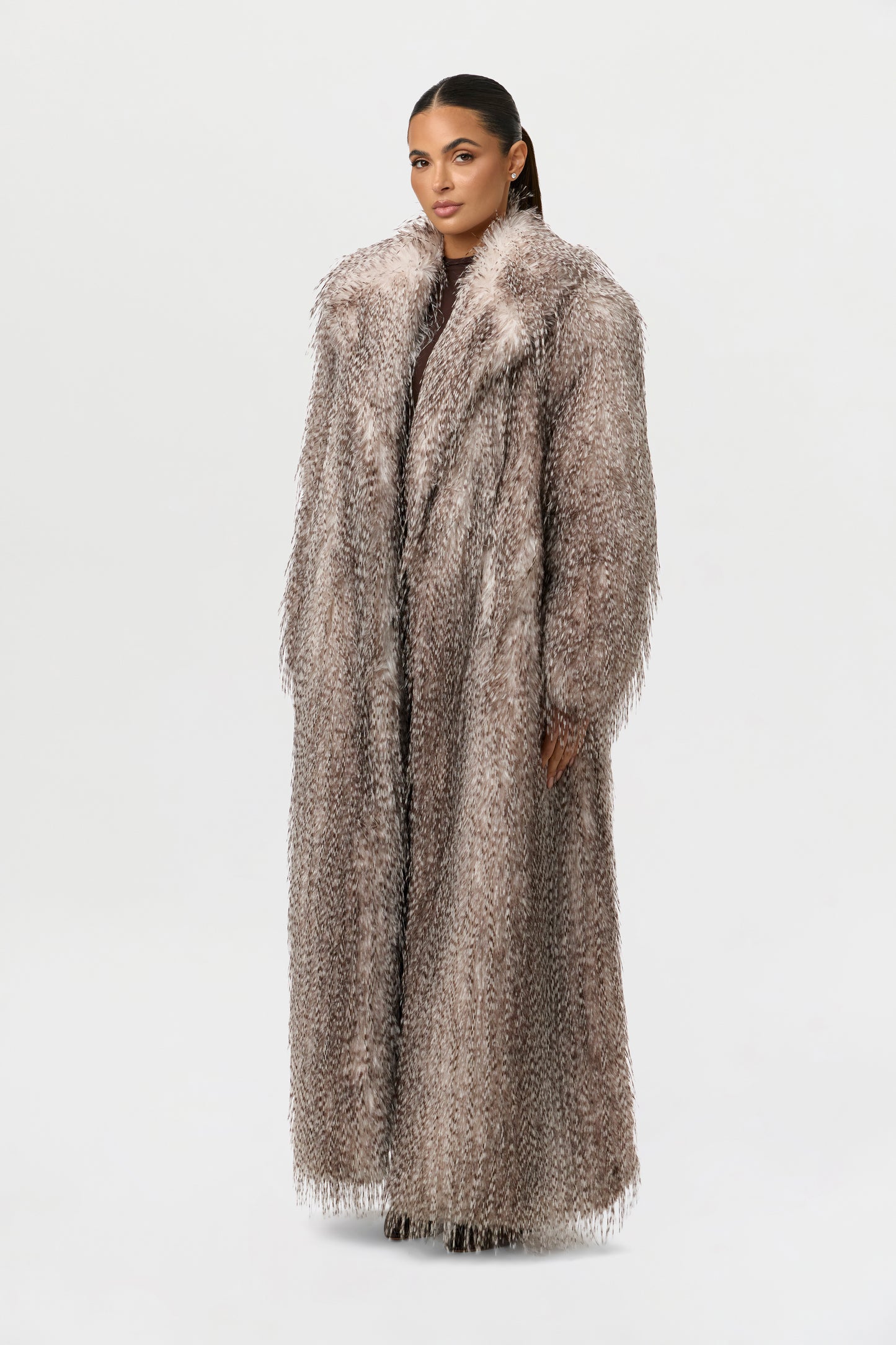 Faux Feather Plush Long Coat